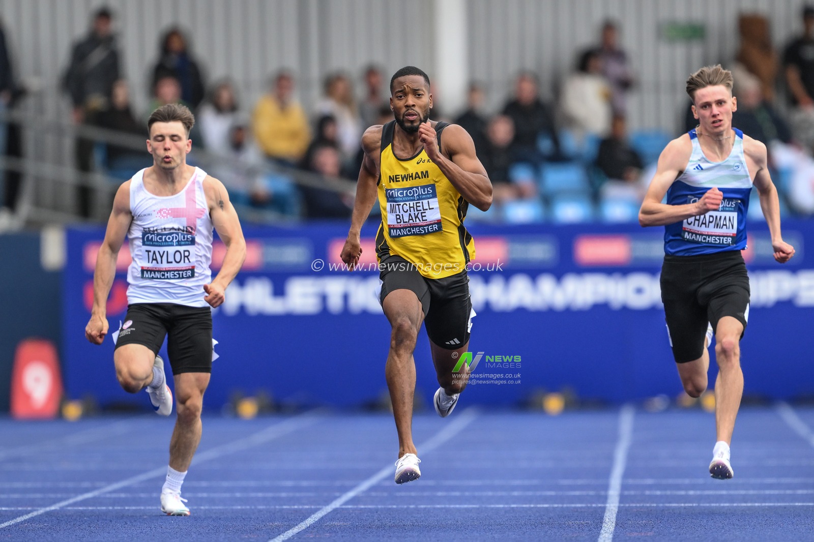 Mitchell Blake in the first heat of the mens 200m during the Microplus UK Athletics Championships Day 2 at Manchester Regional Arena, Manchester, United Kingdom, 30th June 2024

(Photo by Craig Thomas/News Images)
