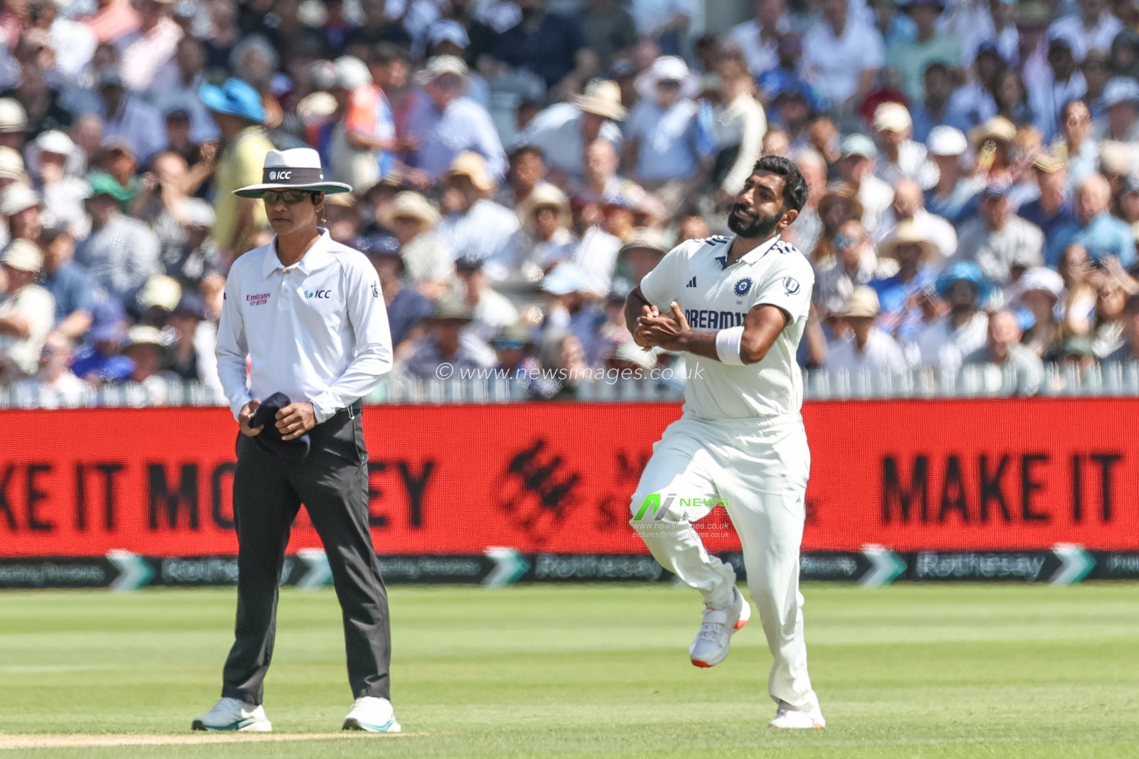 Jasprit Bumrah of India delivers the ball during the 3rd Rothesay Test Match Day 4 England v India at Lords, London, United Kingdom, 13th July 2025

(Photo by Mark Cosgrove/News Images)