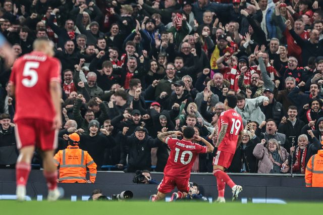 Rayan Cherki of Manchester City celebrates his goal to make it 1-1 during the Premier League match Manchester City vs Nottingham Forest at Etihad Stadium, Manchester, United Kingdom on 04 March 2026

(Photo by Mark Cosgrove/News Images)