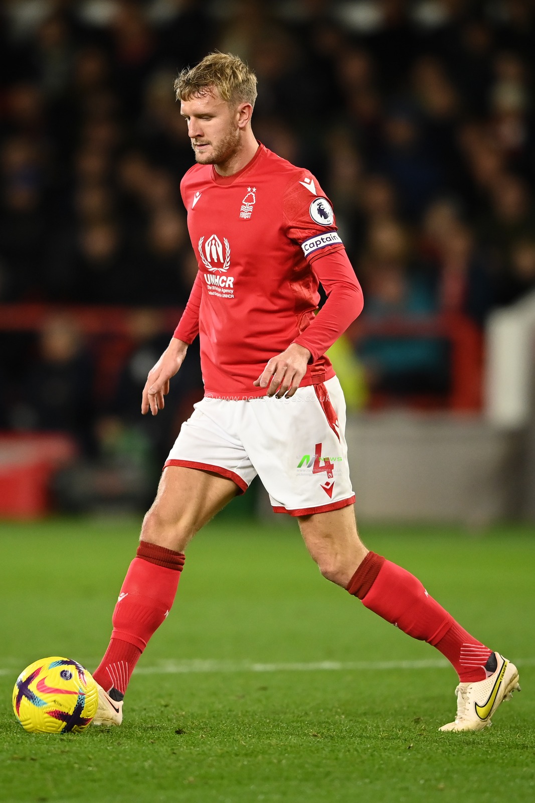 Joe Worrall #4 of Nottingham Forest in possession during the Premier League match Nottingham Forest vs Chelsea at City Ground, Nottingham, United Kingdom, 1st January 2023

(Photo by Craig Thomas/News Images)