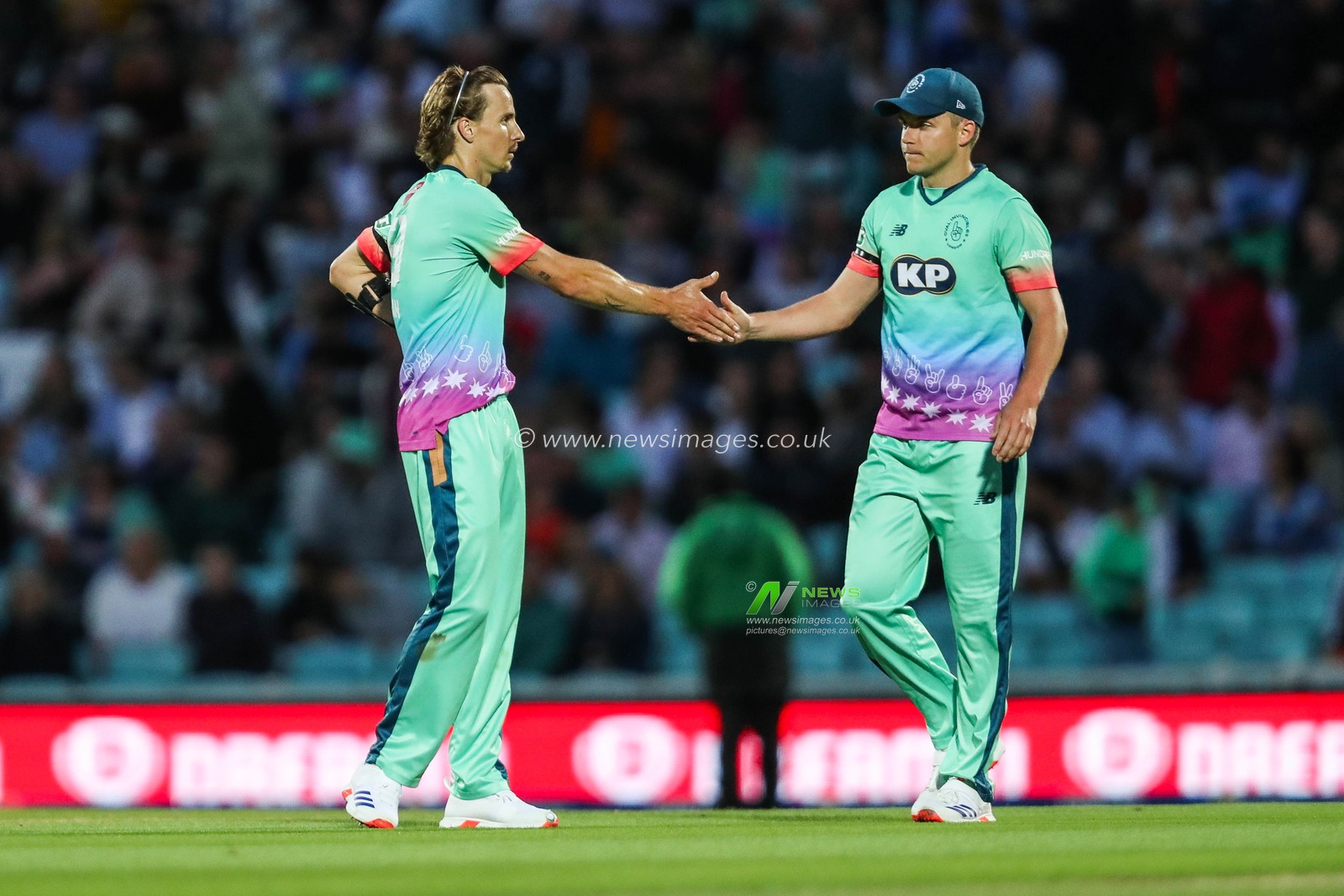 Tom and Sam Curran of Oval Invincibles reacts during the The Hundred match Oval Invincibles vs Southern Brave at The Kia Oval, London, United Kingdom, 8th August 2024

(Photo by Izzy Poles/News Images)