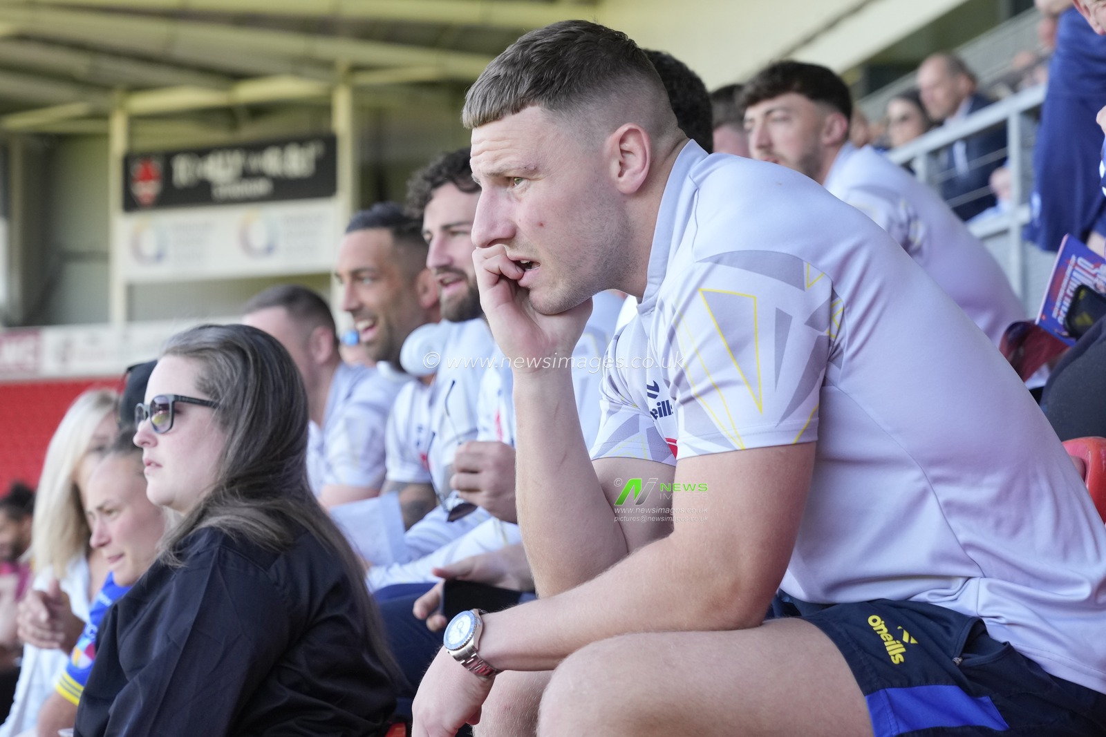 George Williams of Warrington Wolves waits for the womenâ€™s game to finish before the Betfred Challenge Cup Semi-Final match Huddersfield Giants vs Warrington Wolves at Totally Wicked Stadium, St Helens, United Kingdom, 19th May 2024

(Photo by Steve Flynn/News Images)