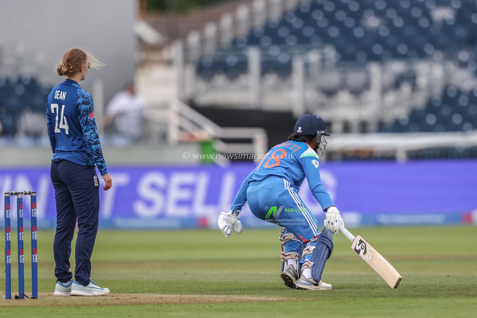 Smriti Mandhana of India reaches for the crease during the 3rd Metro Bank One Day International England Women vs India Women at Banks Homes Riverside Stadium, Chester-le-street, United Kingdom, 22nd July 2025

(Photo by Alfie Cosgrove/News Images)