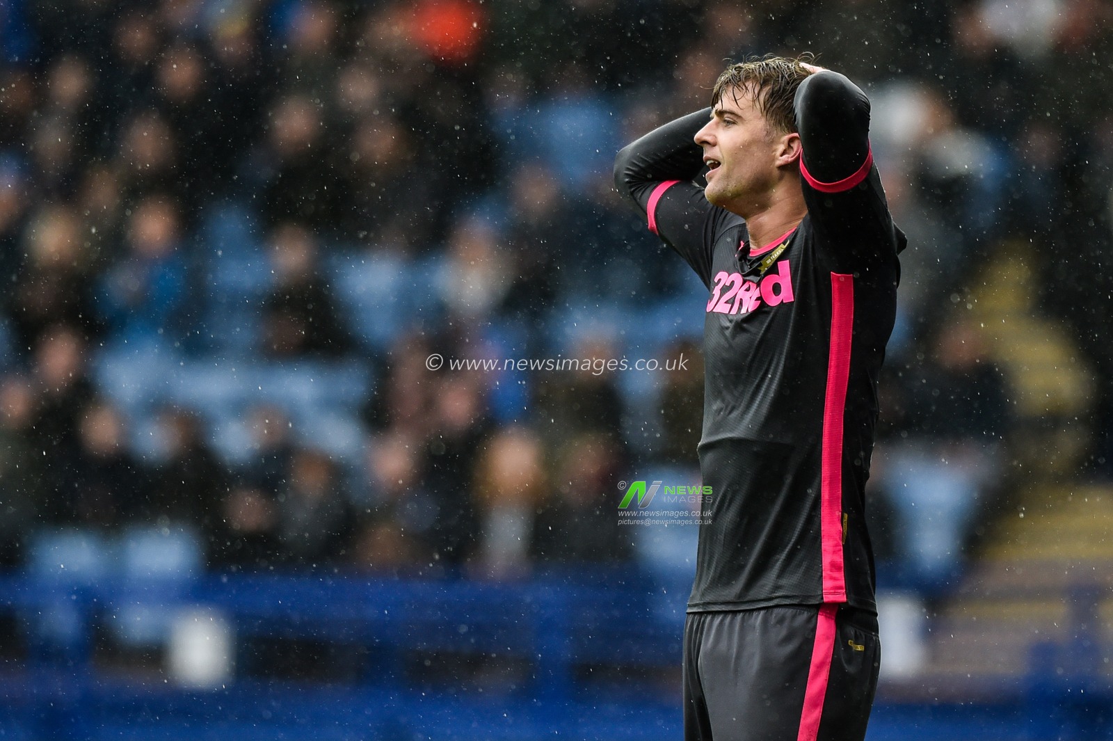 26th October 2019, Hillsborough, Sheffield, England; Sky Bet Championship, Sheffield Wednesday v Leeds United : Patrick Bamford (9) of Leeds United shows disappointment at missed header. 
Credit: Dean Williams/News Images