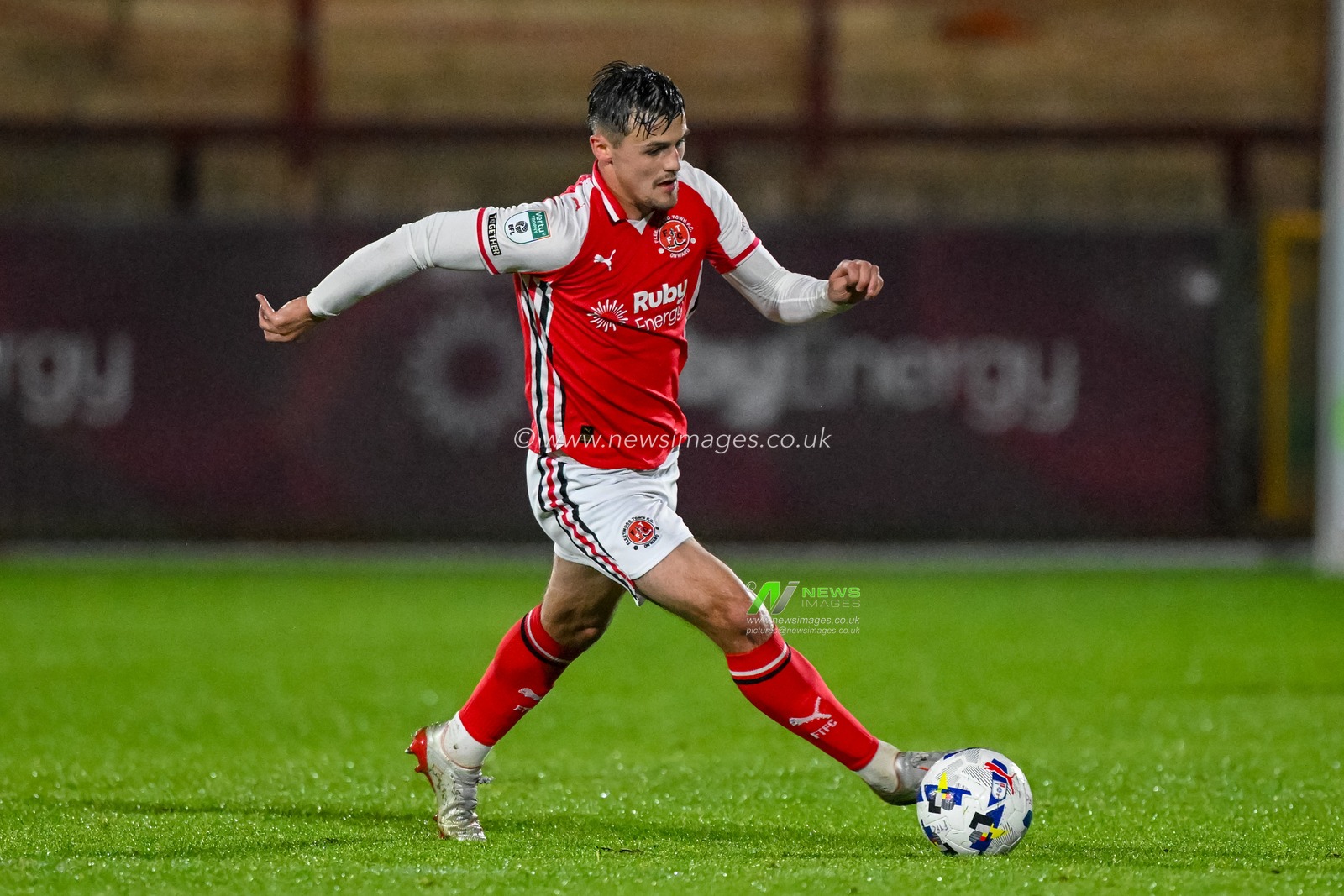Mark Helm of Fleetwood Town on the ball during the The Vertu Trophy match Fleetwood Town vs Leeds United Academy at Highbury Stadium, Fleetwood, United Kingdom, 7th October 2025

(Photo by Adam Gee/News Images)
