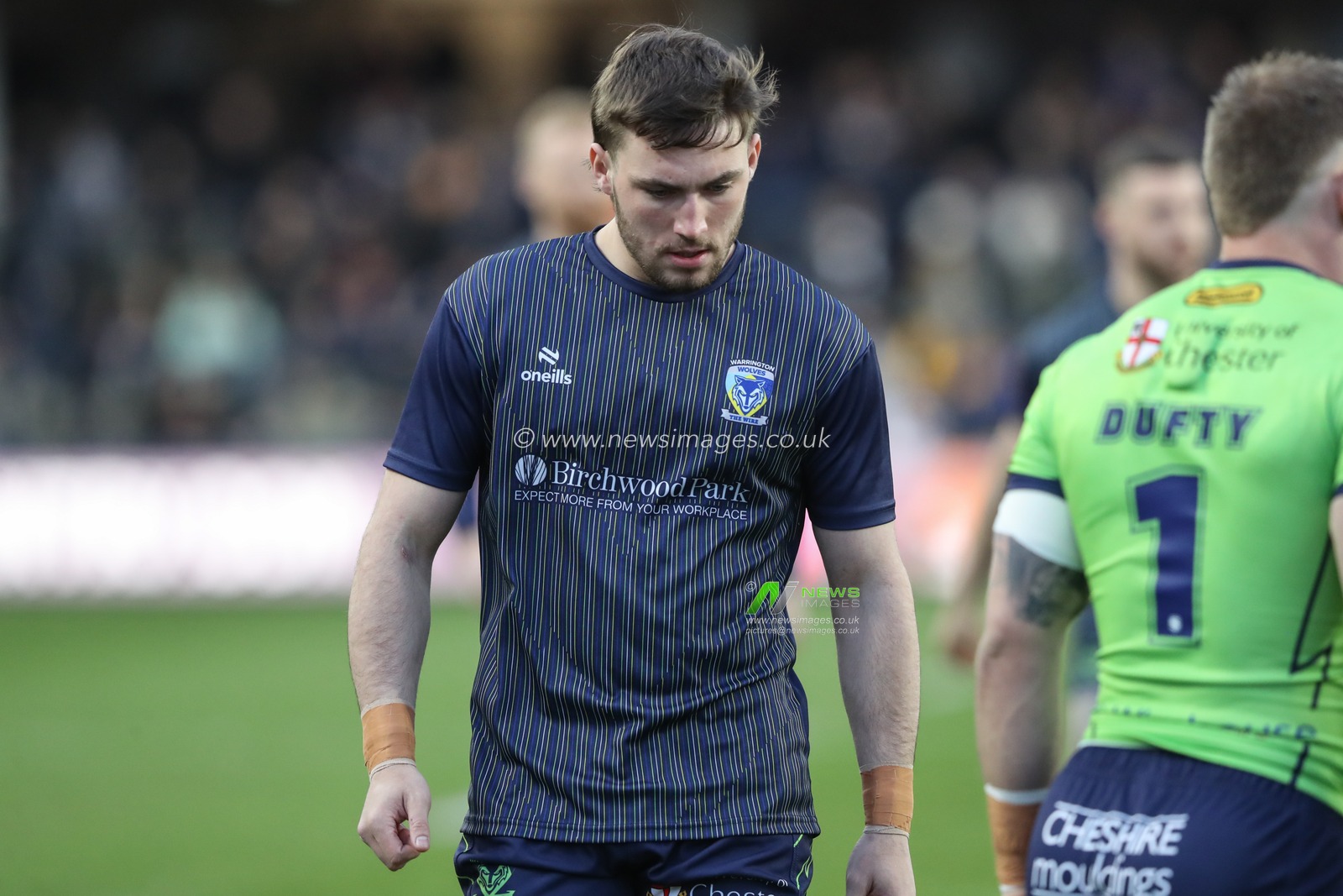 Warrington players warming up during the Betfred Super League Round 7 match Leeds Rhinos vs Warrington Wolves at Headingley Stadium, Leeds, United Kingdom, 5th April 2024

(Photo by Alfie Cosgrove/News Images)