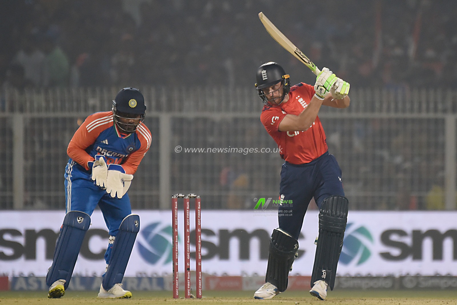 England's captain Jos Buttler plays a shot during the first T20 cricket match between India and England at Eden Gardens in Kolkata, India, Wednesday, Jan. 22, 2025.Pictures by Debajyoti Chakraborty.(Photo: Debajyoti Chakraborty/News Images)