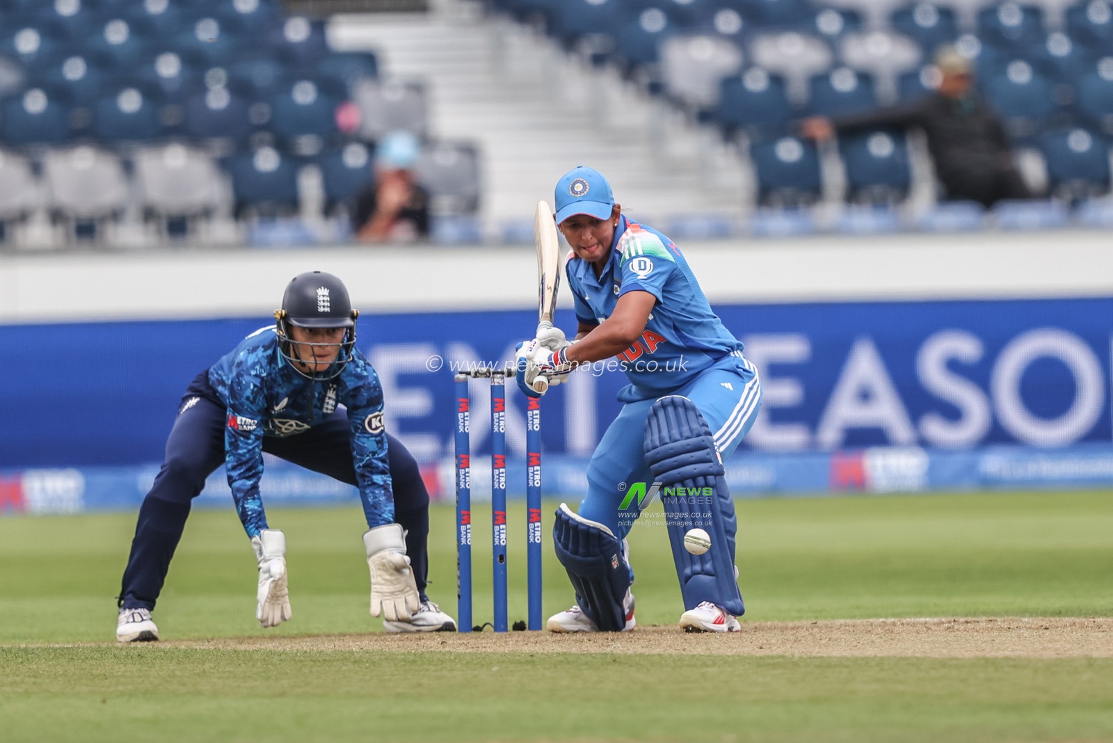 Harmanpreet Kaur of India plays a shot during the 3rd Metro Bank One Day International England Women vs India Women at Banks Homes Riverside Stadium, Chester-le-street, United Kingdom, 22nd July 2025

(Photo by Alfie Cosgrove/News Images)