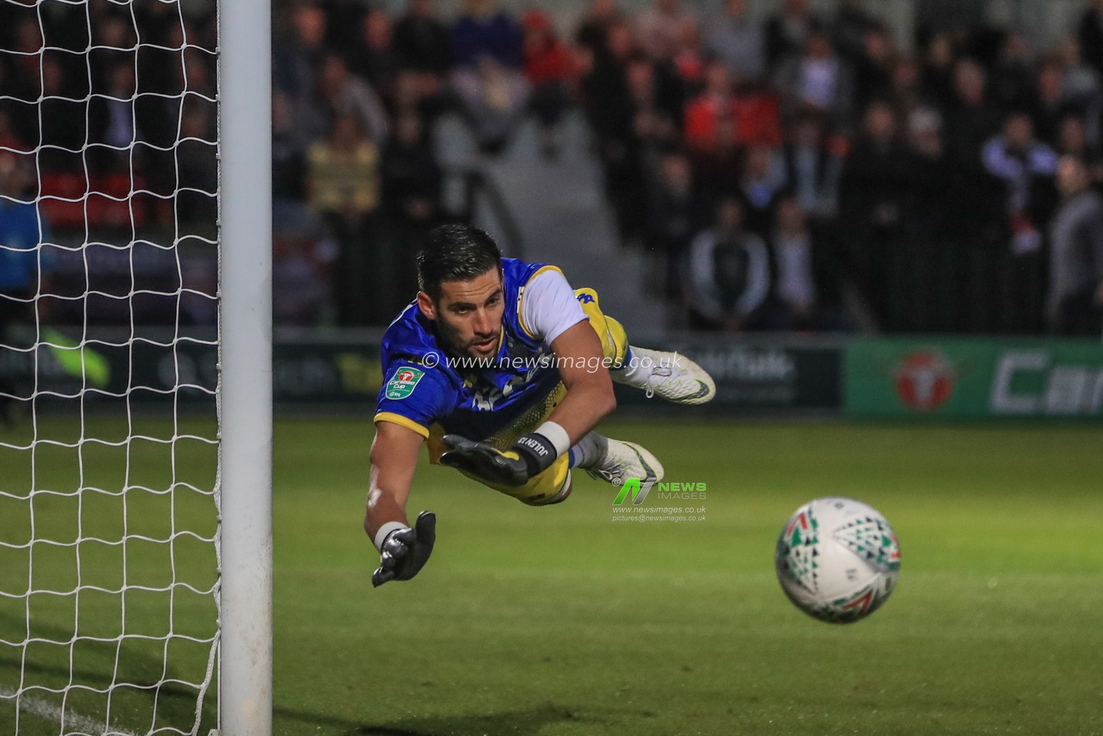 13th August 2019, Moor Lane, Salford, England; Carabao Cup, Round 1,  Salford City vs Leeds United ; Kiko Casilla (13) of Leeds United makes a save from Richie Towell (17) of Salford Cityâ€™s free-kick


Credit: Mark Cosgrove/News Images

English Football League images are subject to DataCo Licence
