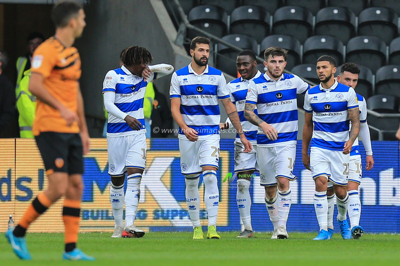 19th October 2019, KC Stadium, Kingston upon Hull, England; Sky Bet Championship, Hull City v Queens Park Rangers :Ryan Manning (14) of QPR celebrates his goal

Credit: David Greaves/News Images
