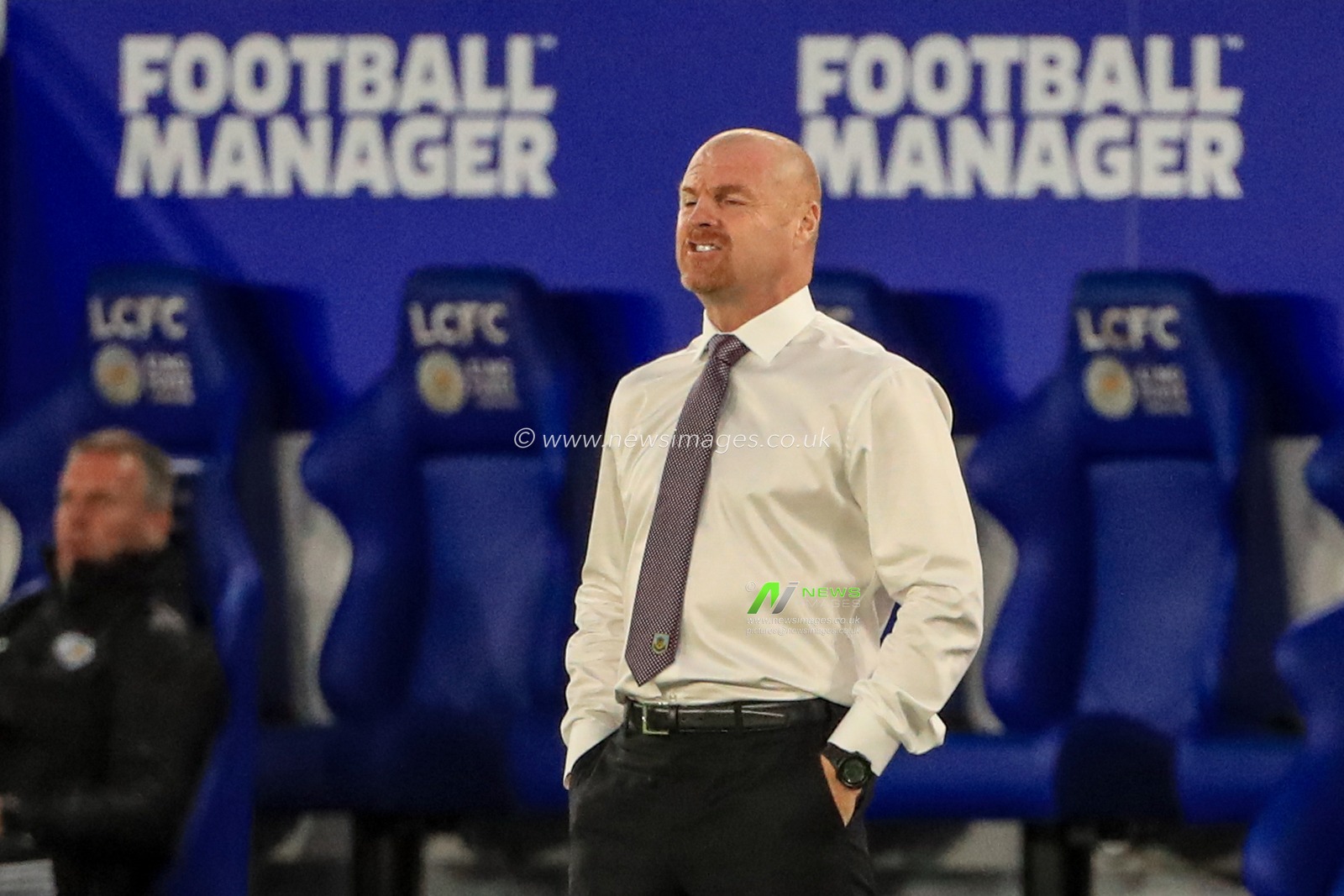 Sean Dyche manager of Burnley gives his team instructions  during the game