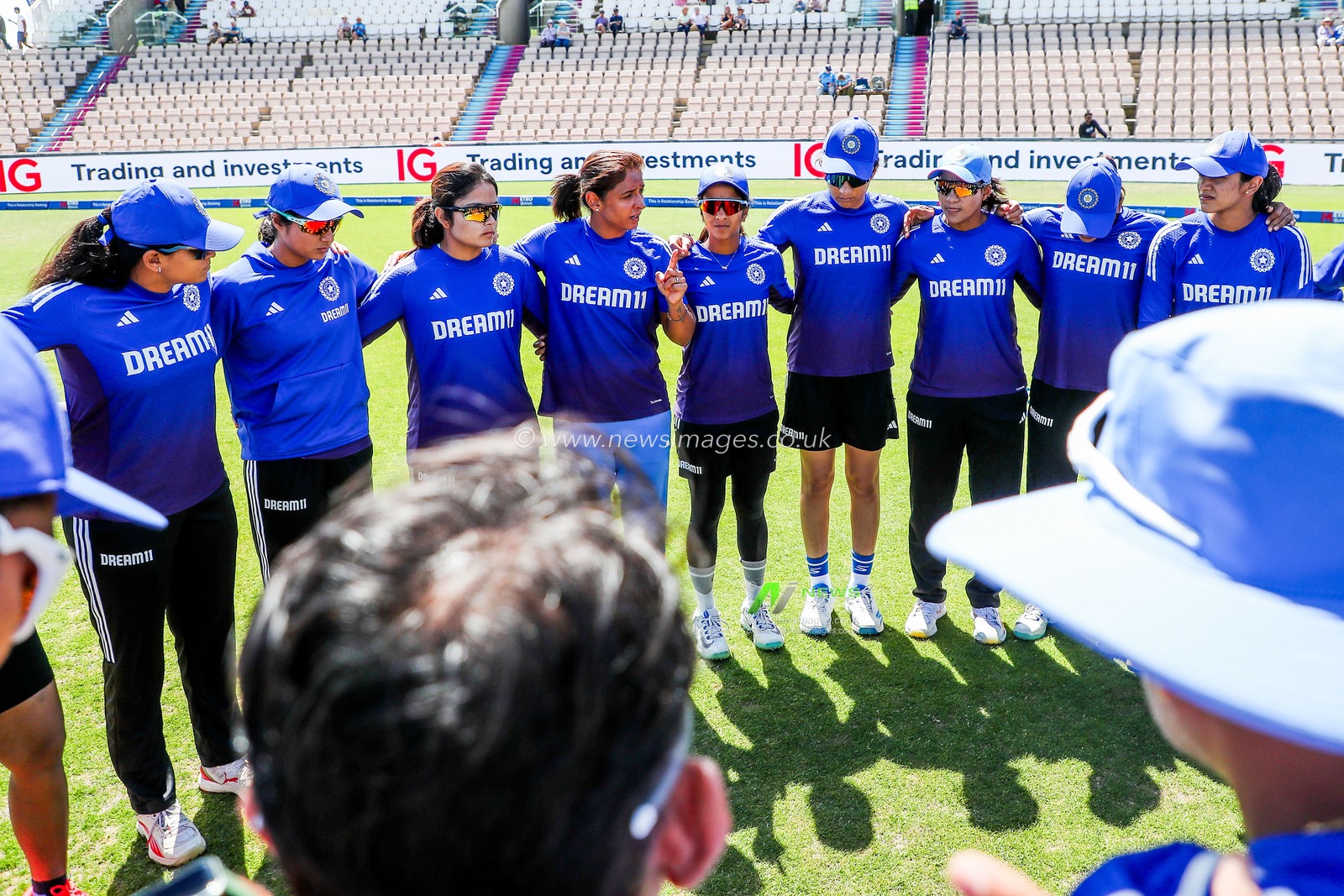 India enter a huddle prior to the 1st Metro Bank One Day International match England Women vs India Women at The Utilita Bowl, Southampton, United Kingdom, 16th July 2025

(Photo by Izzy Poles/News Images)