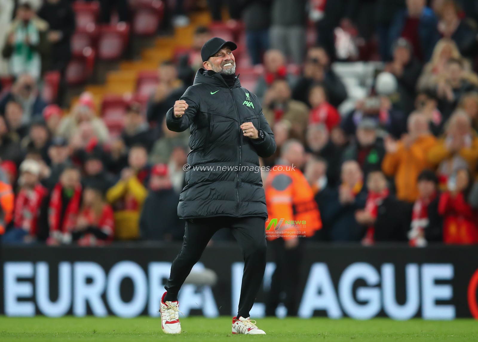JÃ¼rgen Klopp manger of Liverpool celebrates the full time result, during the UEFA Europa League match Liverpool vs Sparta Prague at Anfield, Liverpool, United Kingdom, 14th March 2024

(Photo by Gareth Evans/News Images)