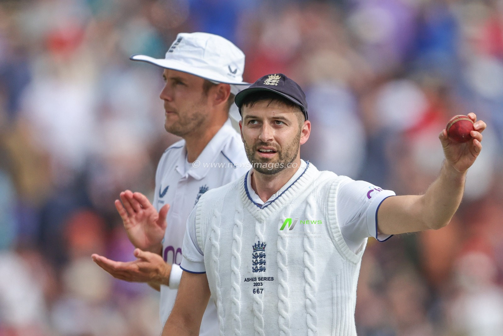 Stuart Broad of England congratulates Mark Wood of England on bowling Australia all out during the LV= Insurance Ashes Third Test Series Day 1 England v Australia at Headingley Stadium, Leeds, United Kingdom, 6th July 2023

(Photo by Mark Cosgrove/News Images)
