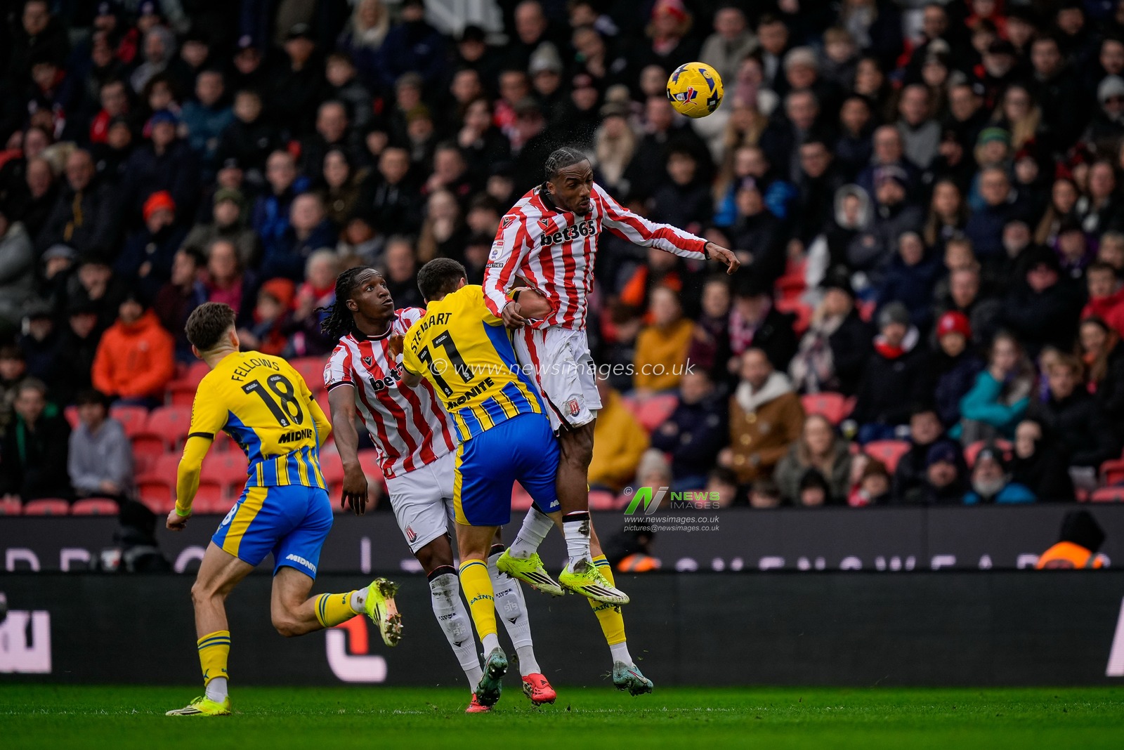 Bosun Lawal of Stoke City heads the ball away during the Sky Bet Championship match Stoke City vs Southampton at Bet365 Stadium, Stoke-on-Trent, United Kingdom, 31st January 2026

(Photo by Maynard Manyowa/News Images)