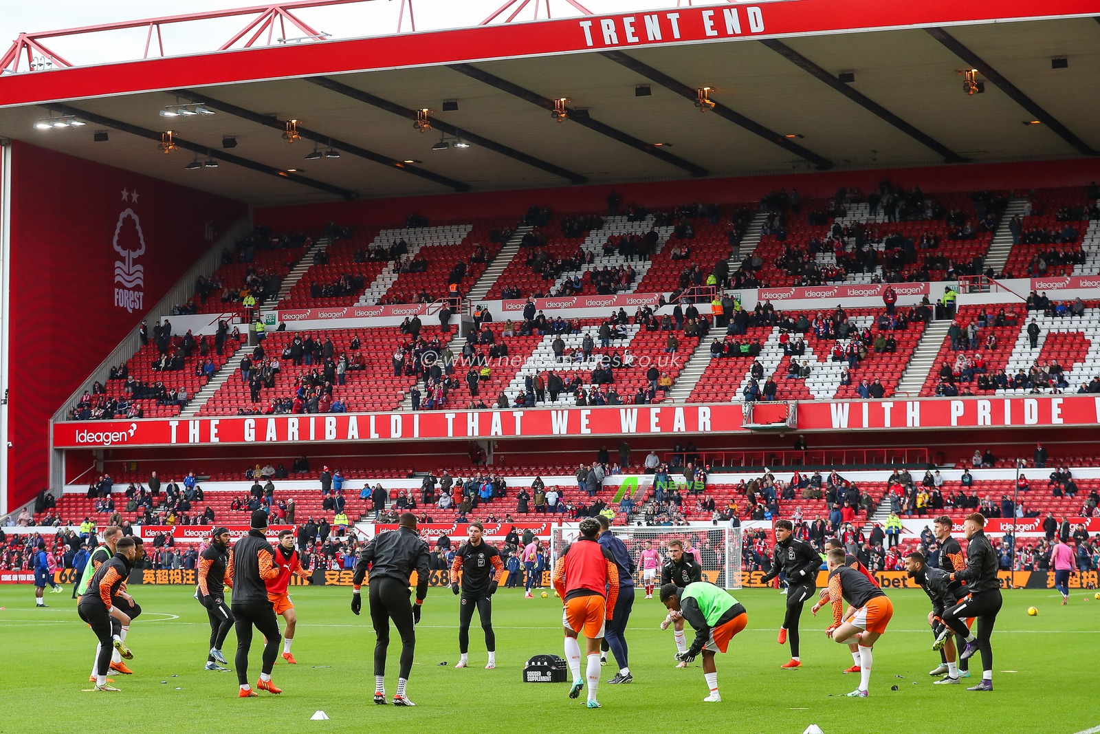 Blackpool during the pre-game warmup ahead of the Emirates FA Cup Third Round match Nottingham Forest vs Blackpool at City Ground, Nottingham, United Kingdom, 7th January 2024

(Photo by Gareth Evans/News Images)