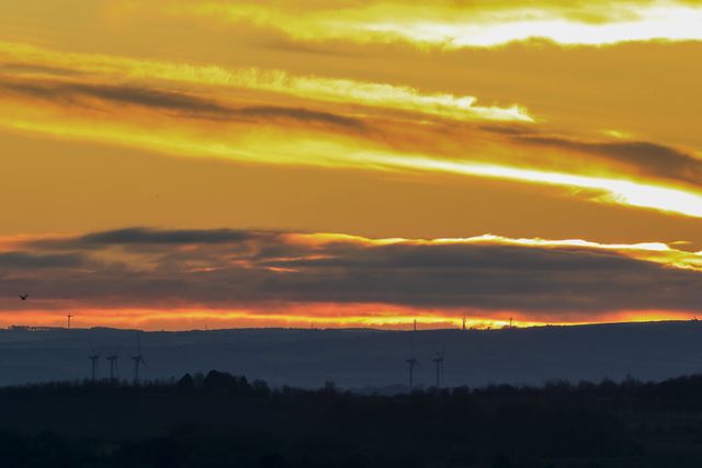 The Sun sets for the last time in 2020 over the Cleadon Hills, South Shields on New Years Eve