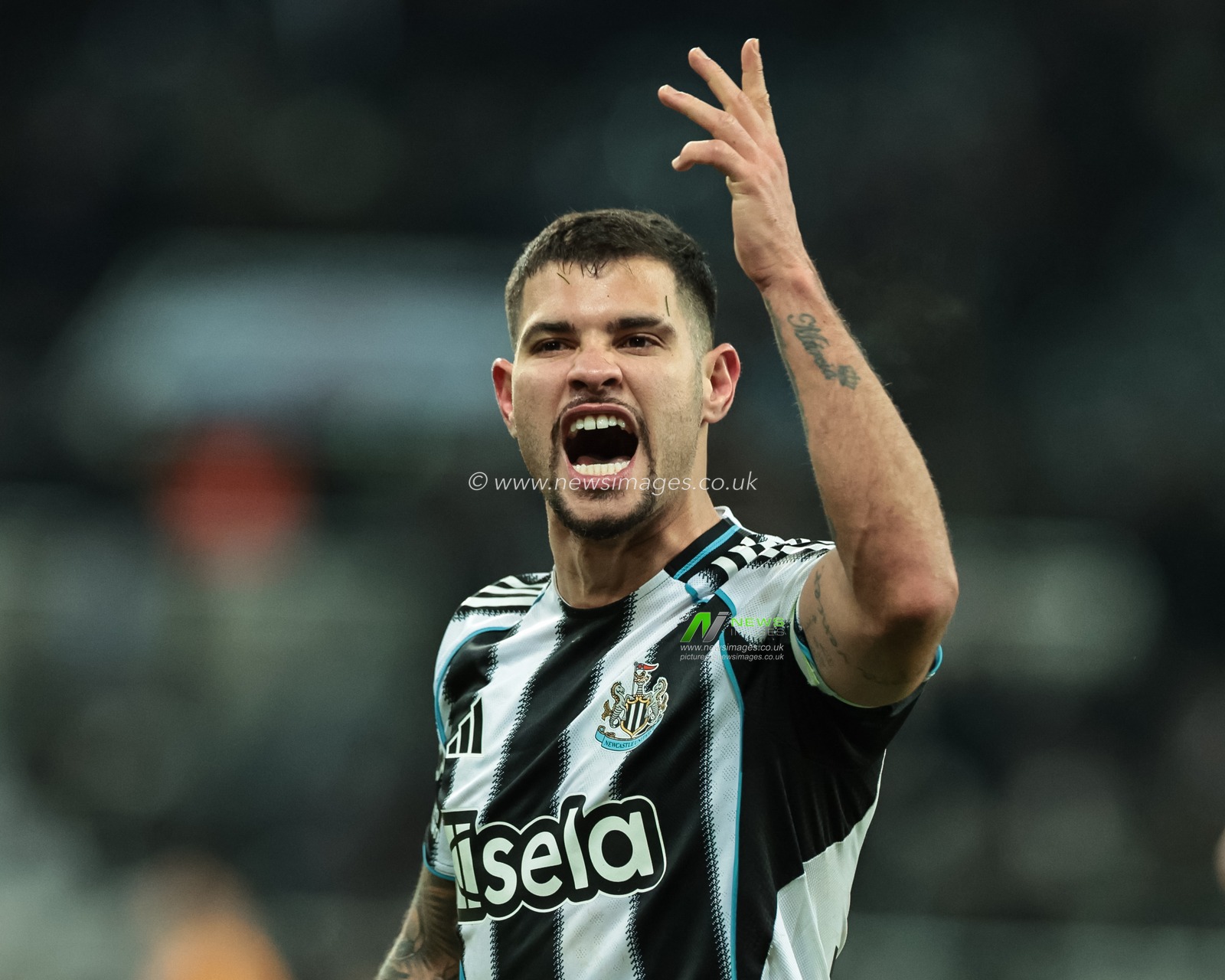Bruno Guimaraes of Newcastle Untied celebrates the 4-3 win with the fans during the Premier League match Newcastle United vs Leeds United at St. James's Park, Newcastle, United Kingdom, 7th January 2026

(Photo by Mark Cosgrove/News Images)

*** GER AUT SUI OUT ***