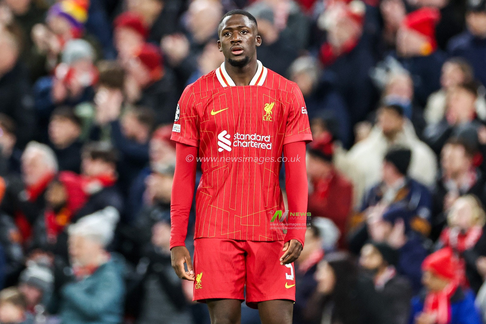 Ibrahima Konate of Liverpool looks on during the UEFA Champions League, League Phase MD5 Liverpool v Real Madrid at Anfield, Liverpool, United Kingdom, 27th November 2024

(Photo by Mark Cosgrove/News Images)