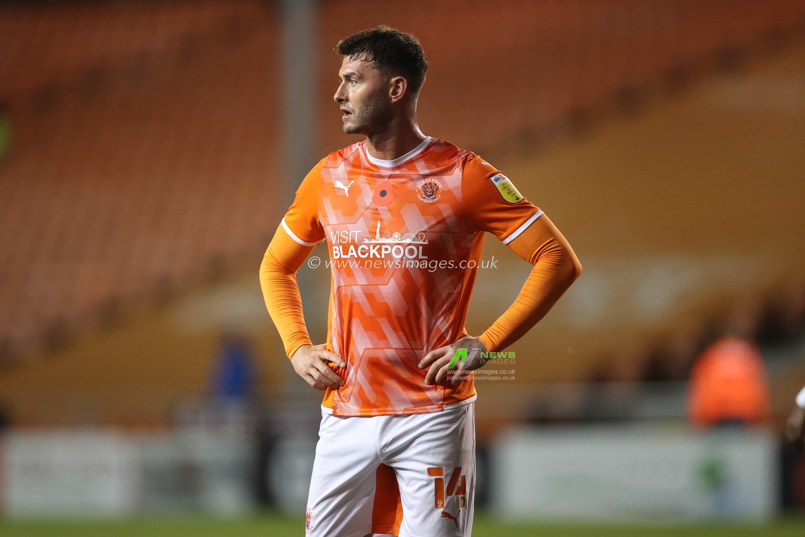 Gary Madine #14 of Blackpool during the game