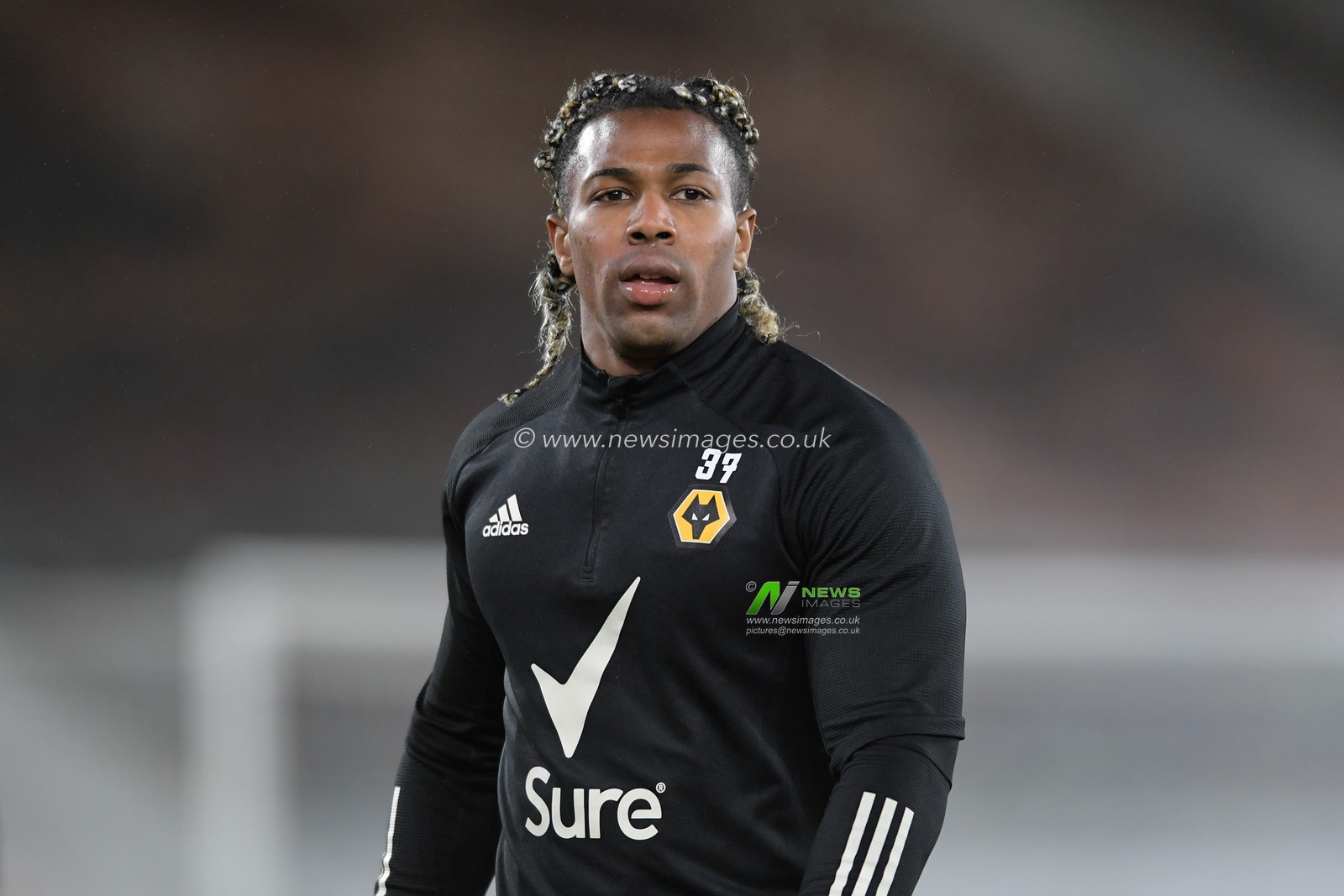 Adama Traore #37 of Wolverhampton Wanderers warming up before the game