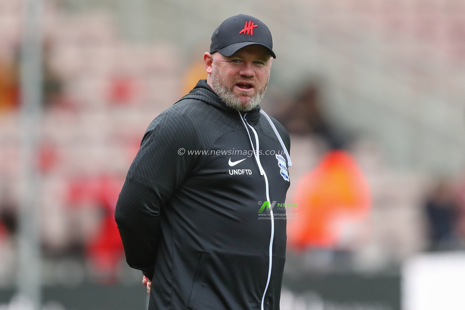 Wayne Rooney manager of Birmingham City watches his players during the pre-game warm up ahead of the Sky Bet Championship match Middlesbrough vs Birmingham City at Riverside Stadium, Middlesbrough, United Kingdom, 21st October 2023

(Photo by Gareth Evans/News Images)