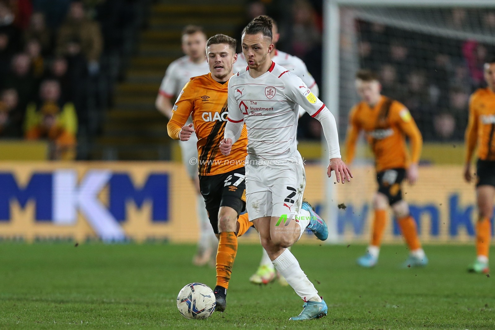 Jordan Williams #2 of Barnsley makes a run up the pitch with the ball