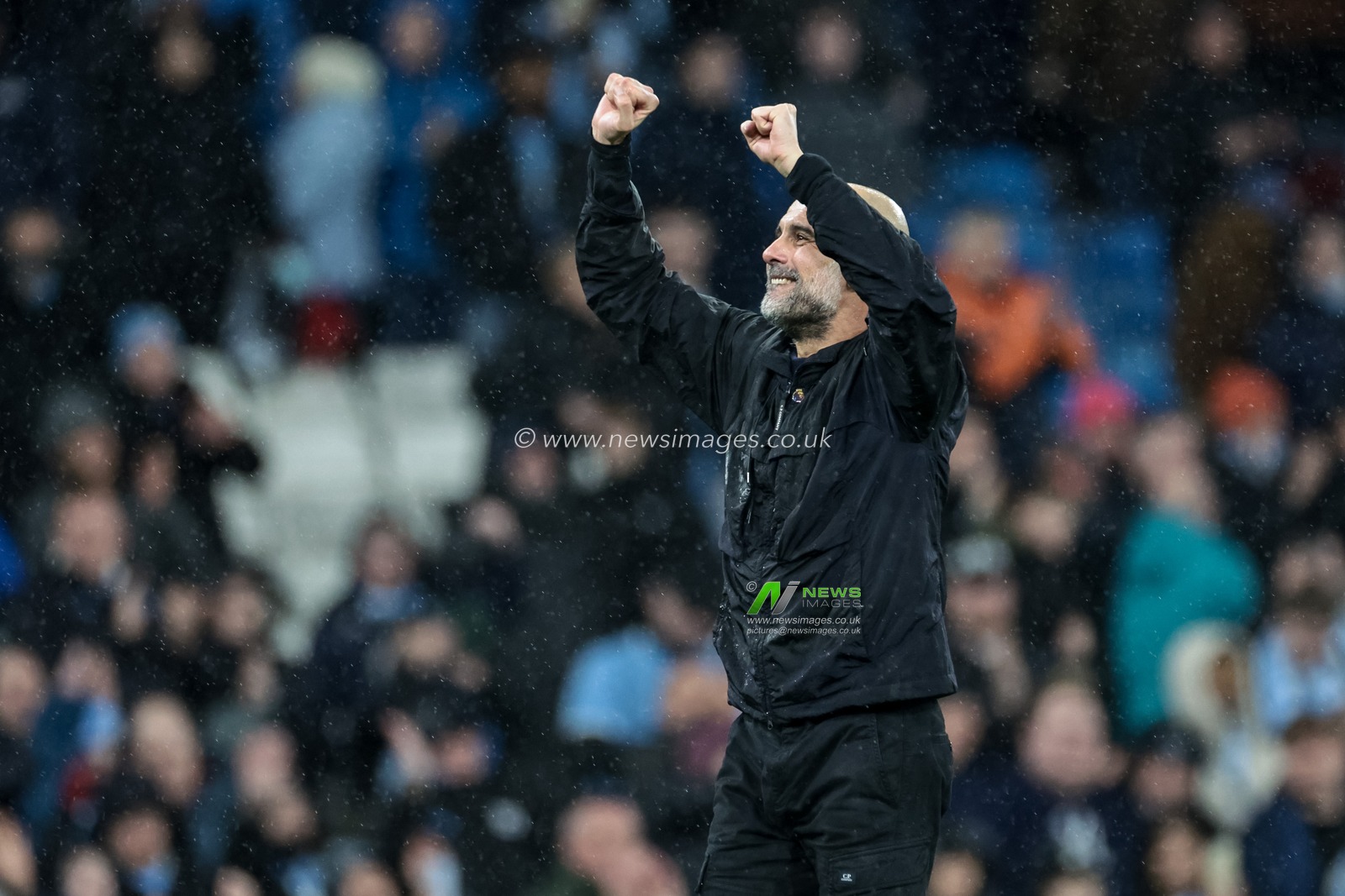 Pep Guardiola manager of Manchester City celebrates their 2-1 win with the fans during the Premier League match Manchester City vs Newcastle Untied at Etihad Stadium, Manchester, United Kingdom on 21 February 2026

(Photo by Mark Cosgrove/News Images)