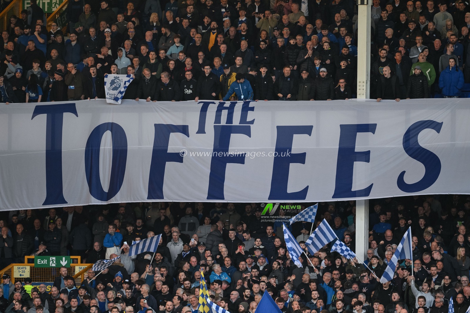 Everton fans with â€œThe Toffeesâ€ banner during the Premier League match Everton vs Liverpool at Goodison Park, Liverpool, United Kingdom, 24th April 2024

(Photo by Craig Thomas/News Images)