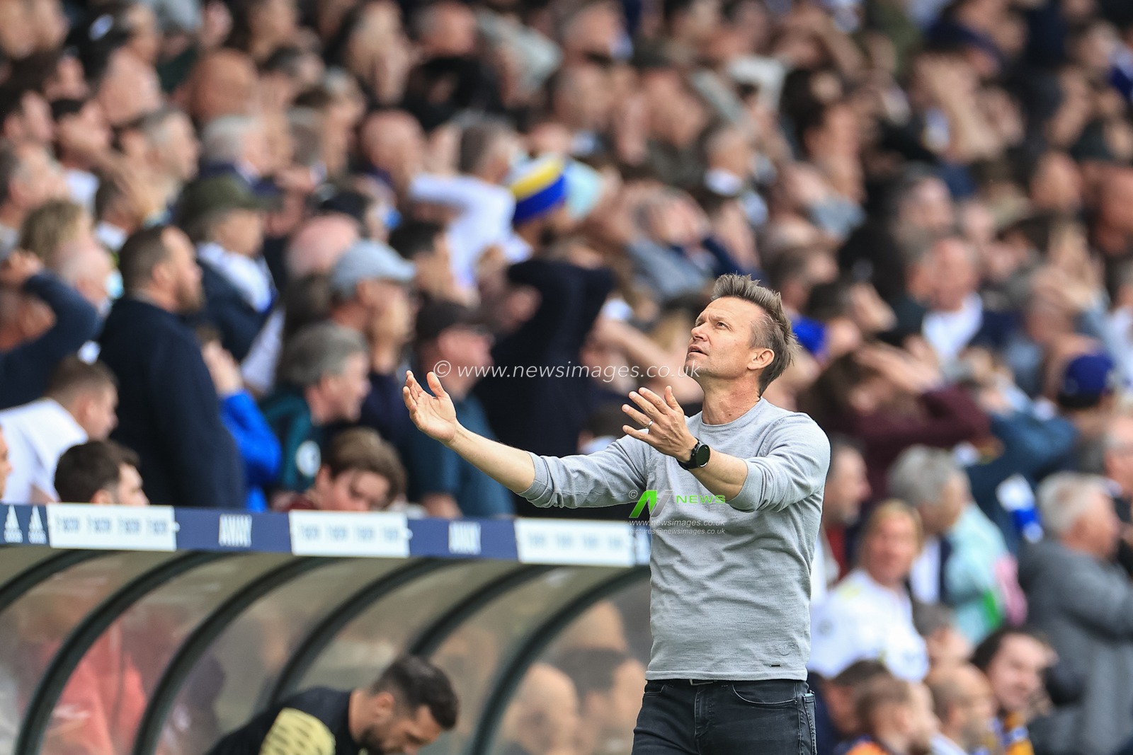 Jesse Marsch manager of Leeds United reacts after Raphinha #10 of Leeds United misses a chance on goal in the second half