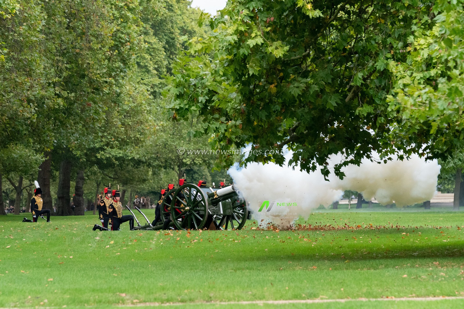 A 96 gun salute fired at Hyde Park by The Kings Troop Royal Horse Artillery after the passing of Her Majesty The Queen at Buckingham Palace, London, United Kingdom, 9th September 2022

(Photo by Richard Washbrooke/News Images)