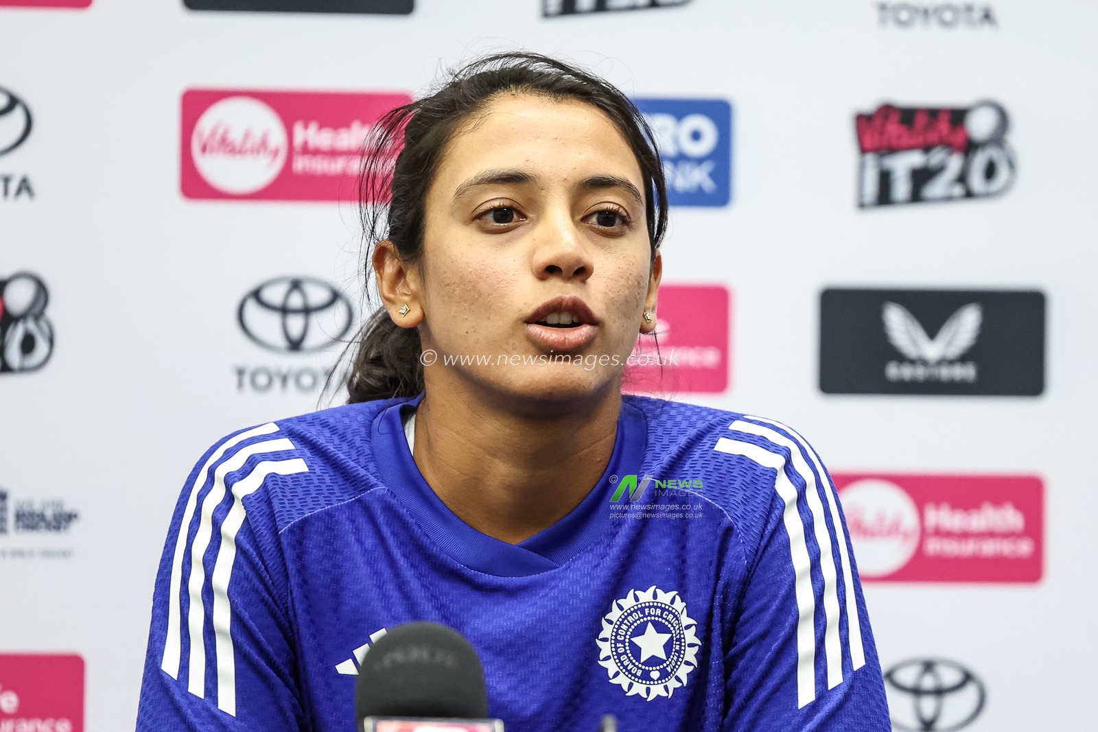 Smriti Mandhana of India speaks during the pre match India Women press conference 1st Vitality IT20 Series England Women  vs India Women at Trent Bridge, Nottingham, United Kingdom, 27th June 2025

(Photo by Mark Cosgrove/News Images)