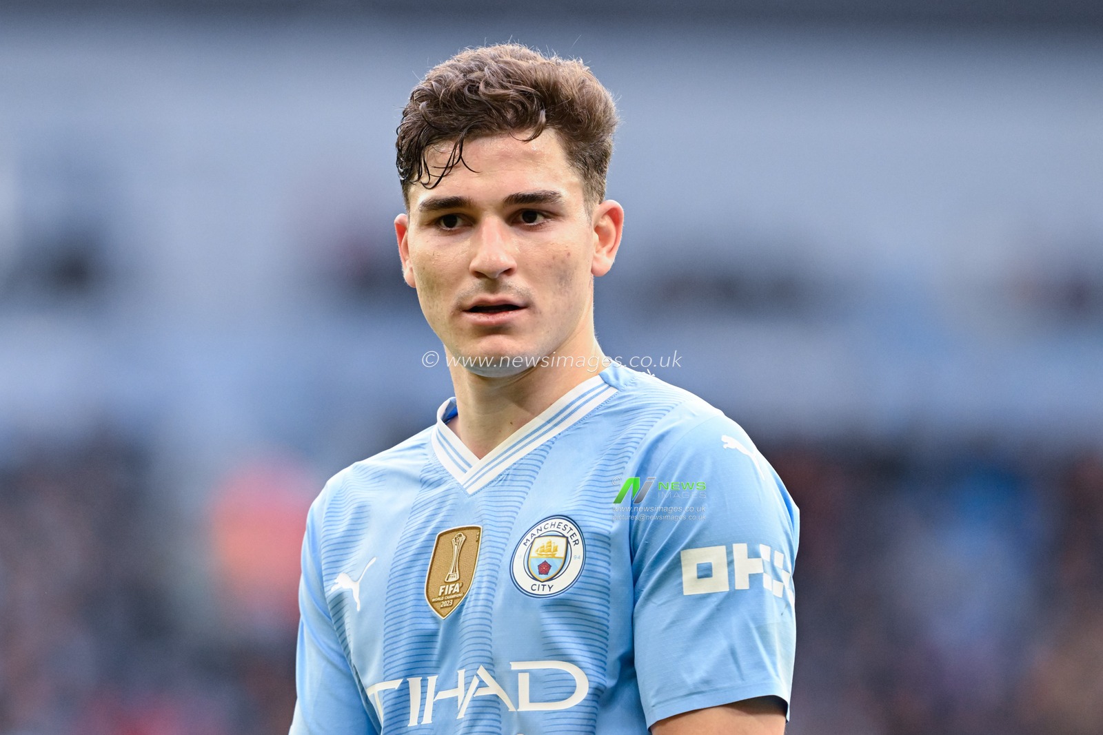 JuliÃ¡n Ãlvarez of Manchester City, during the Premier League match Manchester City vs Luton Town at Etihad Stadium, Manchester, United Kingdom, 13th April 2024

(Photo by Cody Froggatt/News Images)
