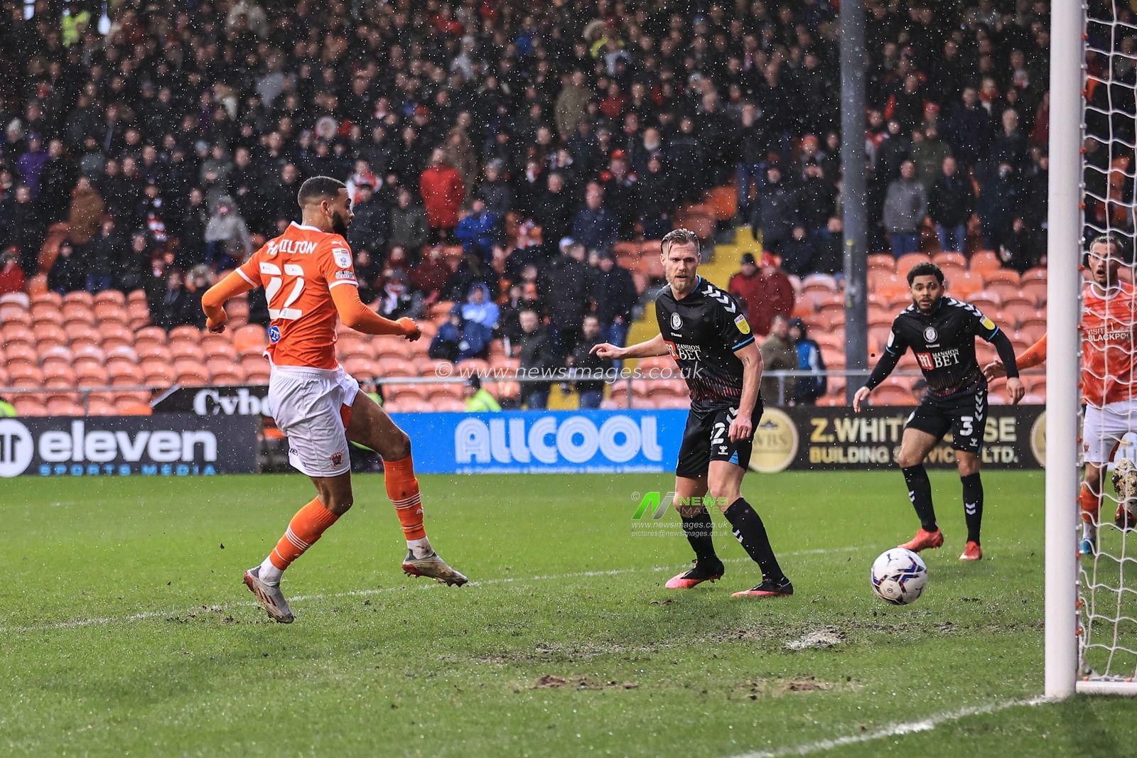 CJ Hamilton #22 of Blackpool scores to make it 1-0