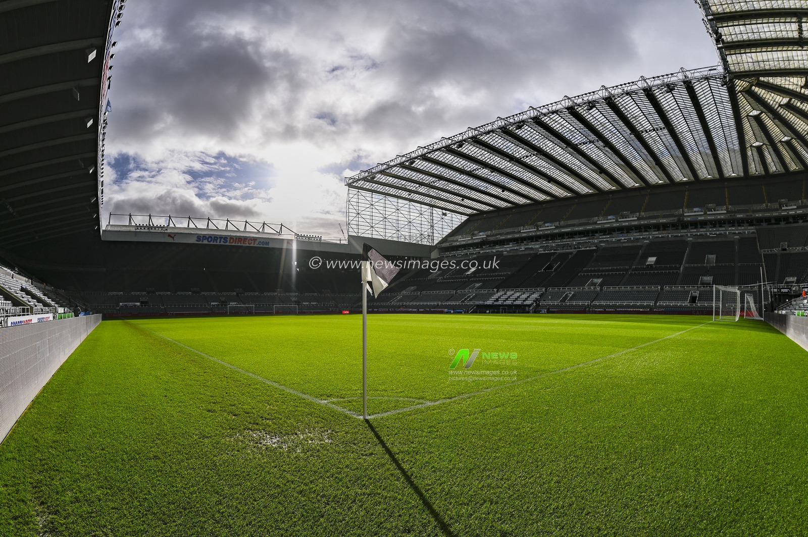 1st February 2020, St. James's Park, Newcastle, England; Premier League, Newcastle United v Norwich City : St. James' Park bathed in sunlight streaming between the clouds before the match