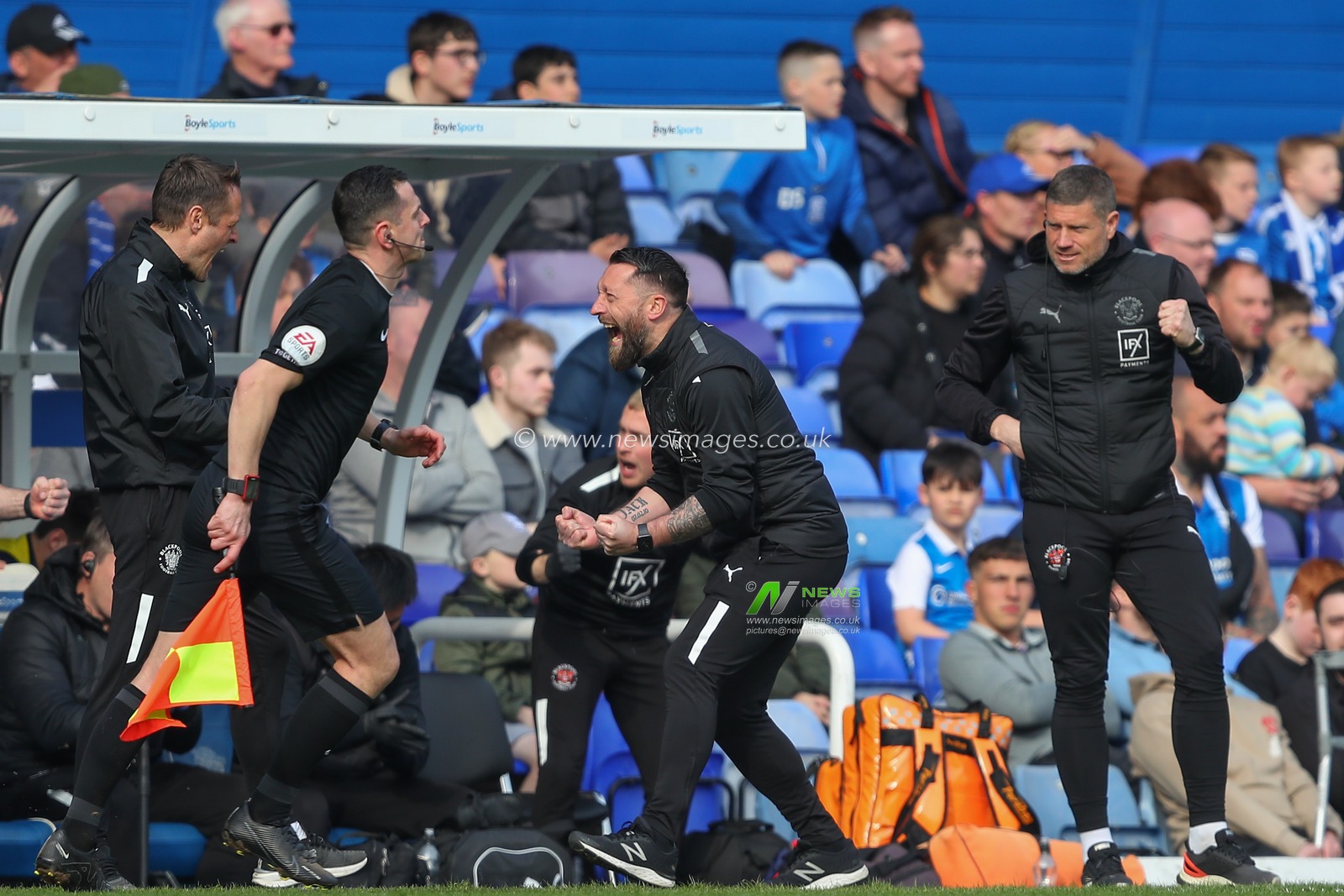 Stephen Dobbie interim head coach of Blackpool celebrates his teams win after the Sky Bet Championship match Birmingham City vs Blackpool at St Andrews, Birmingham, United Kingdom, 22nd April 2023

(Photo by Gareth Evans/News Images)