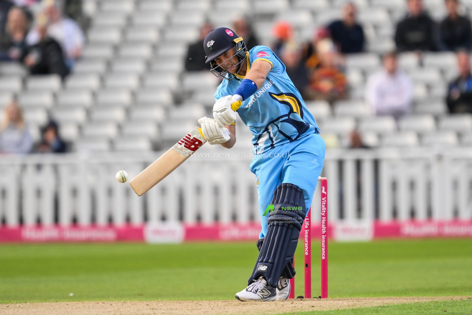 Joe Root of Yorkshire Vikings hits the ball for two runs during the Vitality Blast match Birmingham Bears vs Lancashire Lightning at Edgbaston, Birmingham, United Kingdom, 14th June 2024

(Photo by Craig Thomas/News Images)