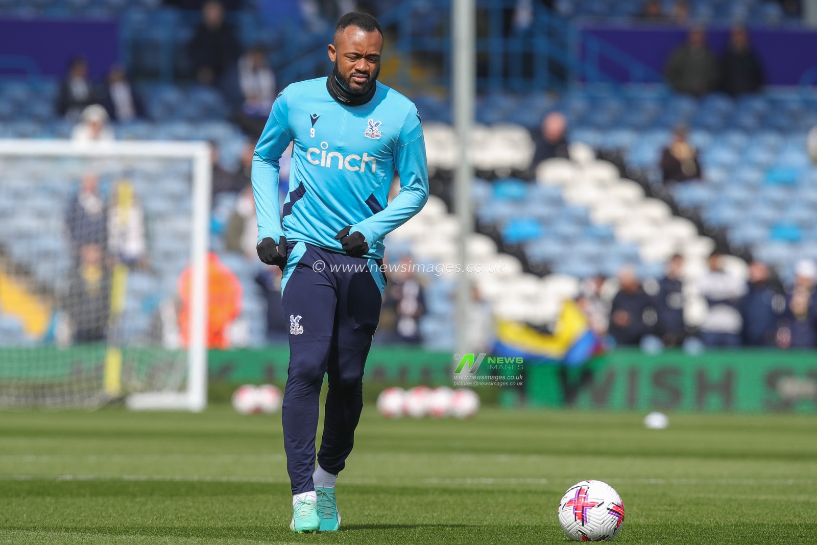 Jordan Ayew #9 of Crystal Palace during the pre-game warm up ahead of the Premier League match Leeds United vs Crystal Palace at Elland Road, Leeds, United Kingdom, 9th April 2023

(Photo by James Heaton/News Images)