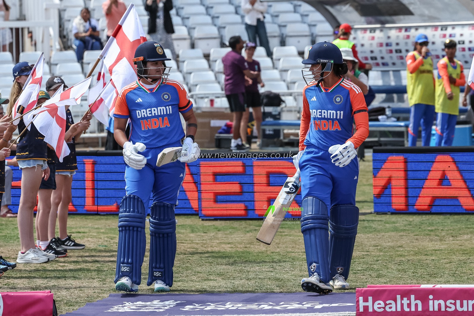 Shafali Verma of India and Smriti Mandhana of India walk out to bat during the 1st Vitality IT20 England Women vs India Women at Trent Bridge, Nottingham, United Kingdom, 28th June 2025

(Photo by Mark Cosgrove/News Images)