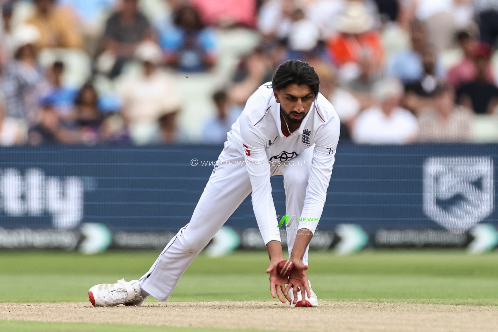 Shoaib Bashir of England fields the ball during the 2nd Rothesay Test Match day 2 England vs India at Edgbaston, Birmingham, United Kingdom, 3rd July 2025

(Photo by Mark Cosgrove/News Images)