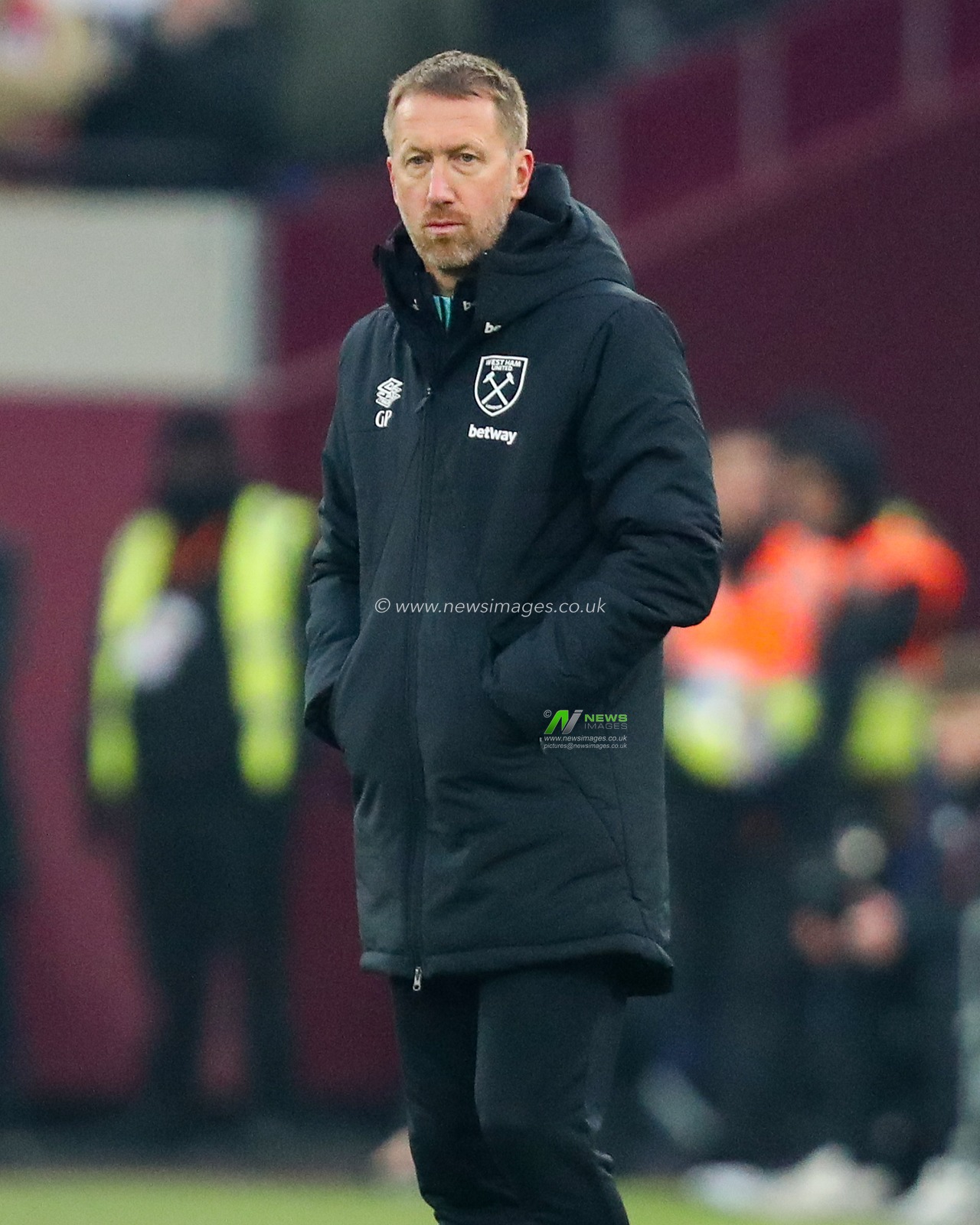 Graham Potter of West Ham United looks on during the Premier League match West Ham United vs Crystal Palace at London Stadium, London, United Kingdom, 18th January 2025

(Photo by Izzy Poles/News Images)