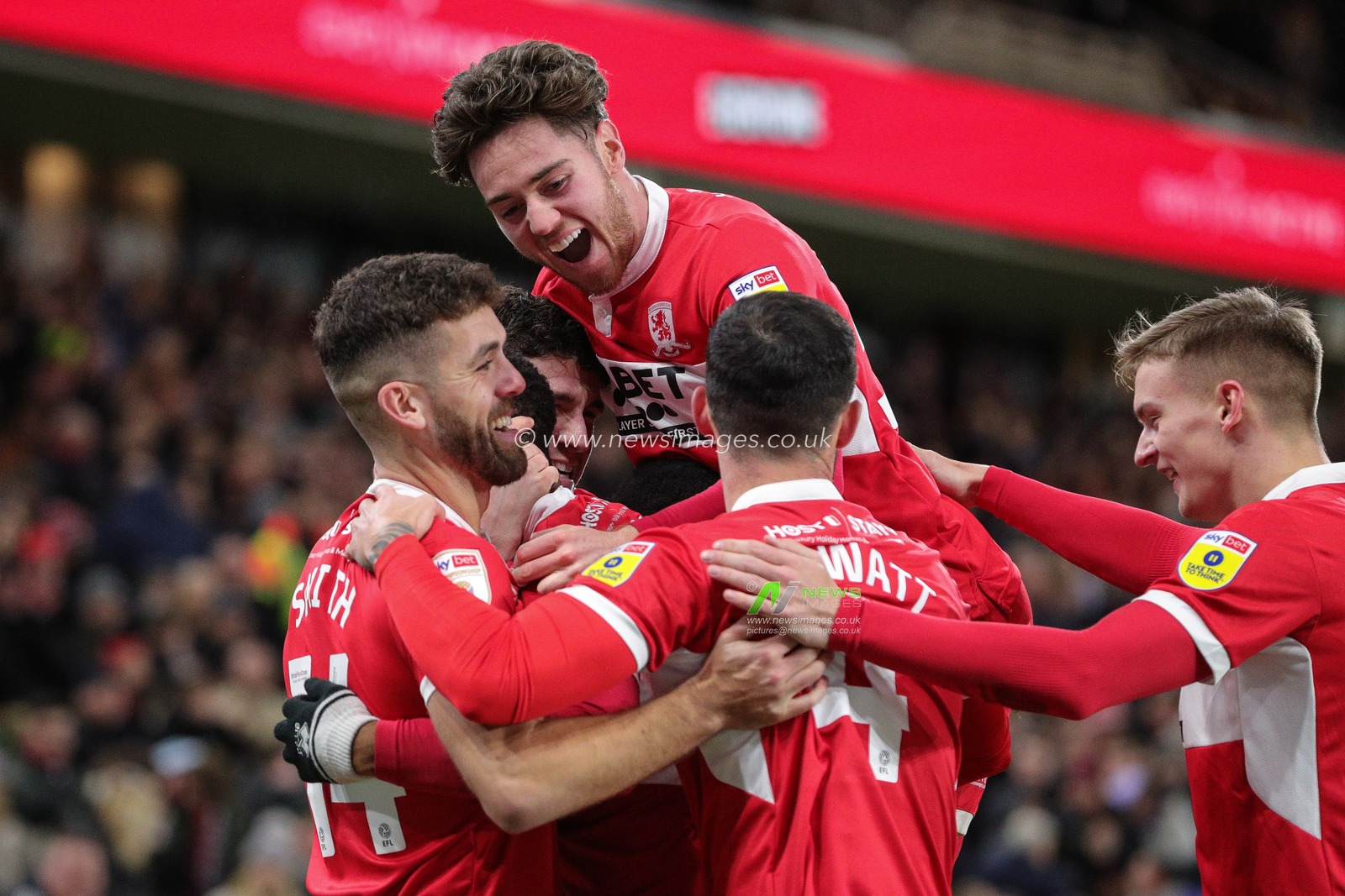 Chuba Akpom #29 of Middlesbrough celebrates his goal with his team mates and makes the score 2-0 during the Sky Bet Championship match Middlesbrough vs Wigan Athletic at Riverside Stadium, Middlesbrough, United Kingdom, 26th December 2022

(Photo by James Heaton/News Images)