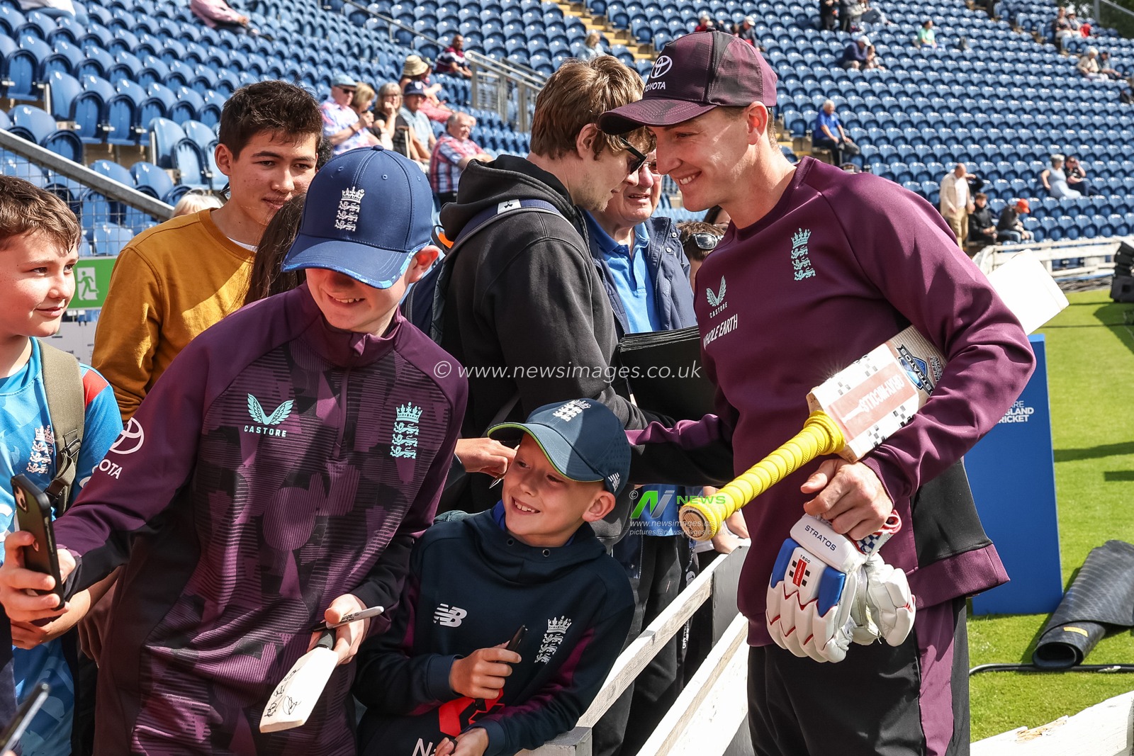 England captain Harry Brook has a selfie with fans during the 2nd Metro Bank ODI England v West Indies at Sophia Gardens Cricket Ground, Cardiff, United Kingdom, 1st June 2025

(Photo by Mark Cosgrove/News Images)