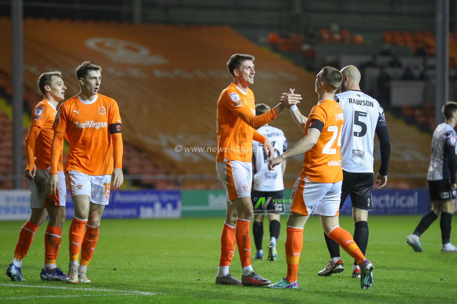 Jake Beesley #18 of Blackpool celebrates his goal to make it 2-0 during the Bristol Street Motors Trophy match Blackpool vs Morecambe at Bloomfield Road, Blackpool, United Kingdom, 14th November 2023

(Photo by Gareth Evans/News Images)