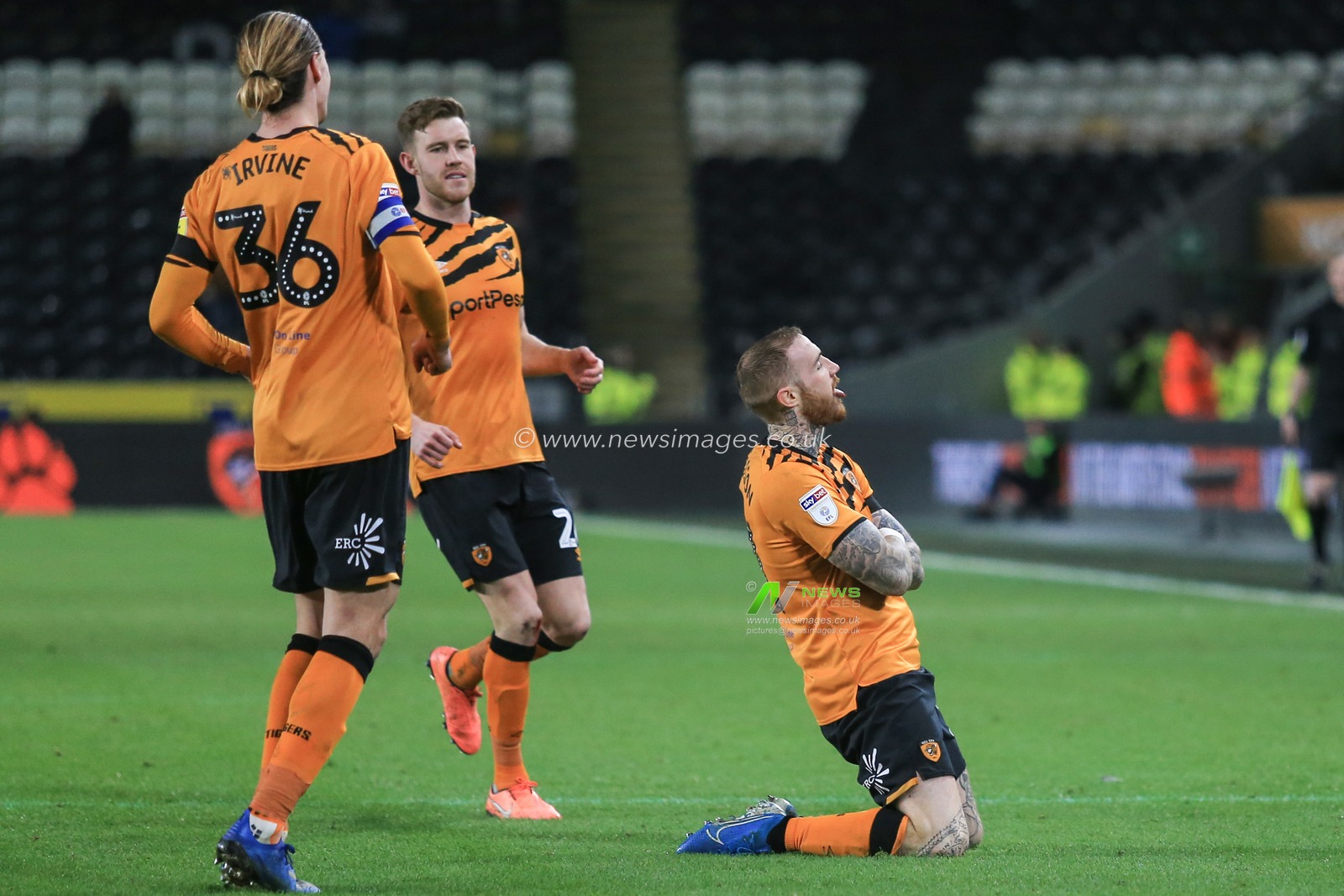 14th February 2020, KC Stadium, Kingston upon Hull, England; Sky Bet Championship, Hull City v Swansea City : Marcus Madison (11) of Hull City celebrates his goal to make it 2-1