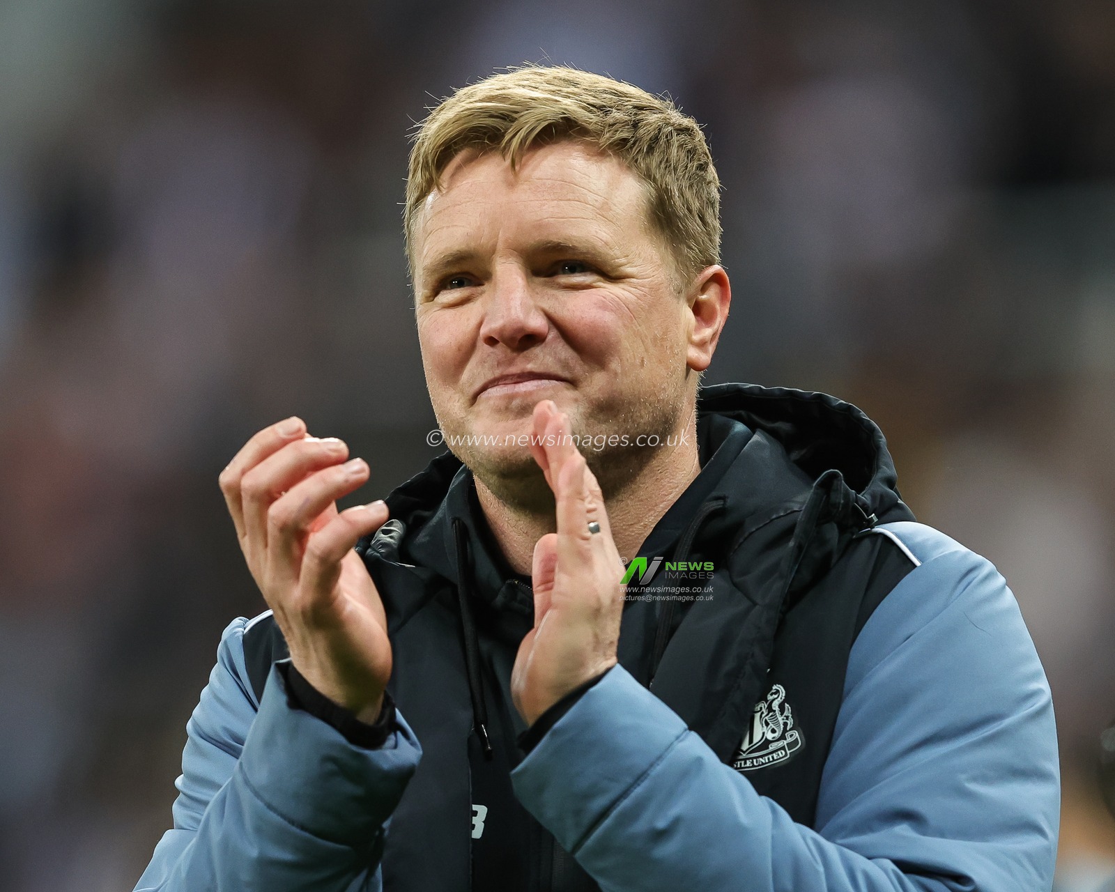Eddie Howe manager of Newcastle United applauds the fans at the end of the Premier League match Newcastle United vs Leicester City at St. James's Park, Newcastle, United Kingdom, 22nd May 2023

(Photo by Mark Cosgrove/News Images)