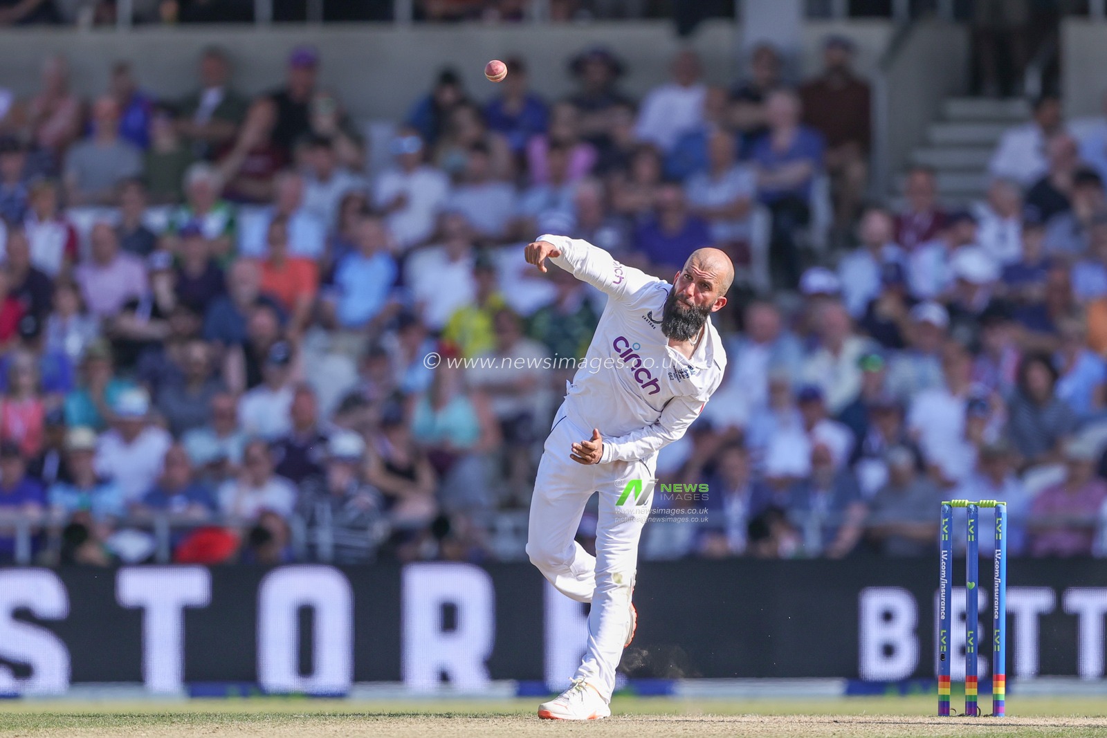 Moeen Ali of England delivers the ball during the LV= Insurance Ashes Third Test Series Day 2 England v Australia at Headingley Stadium, Leeds, United Kingdom, 7th July 2023

(Photo by Mark Cosgrove/News Images)