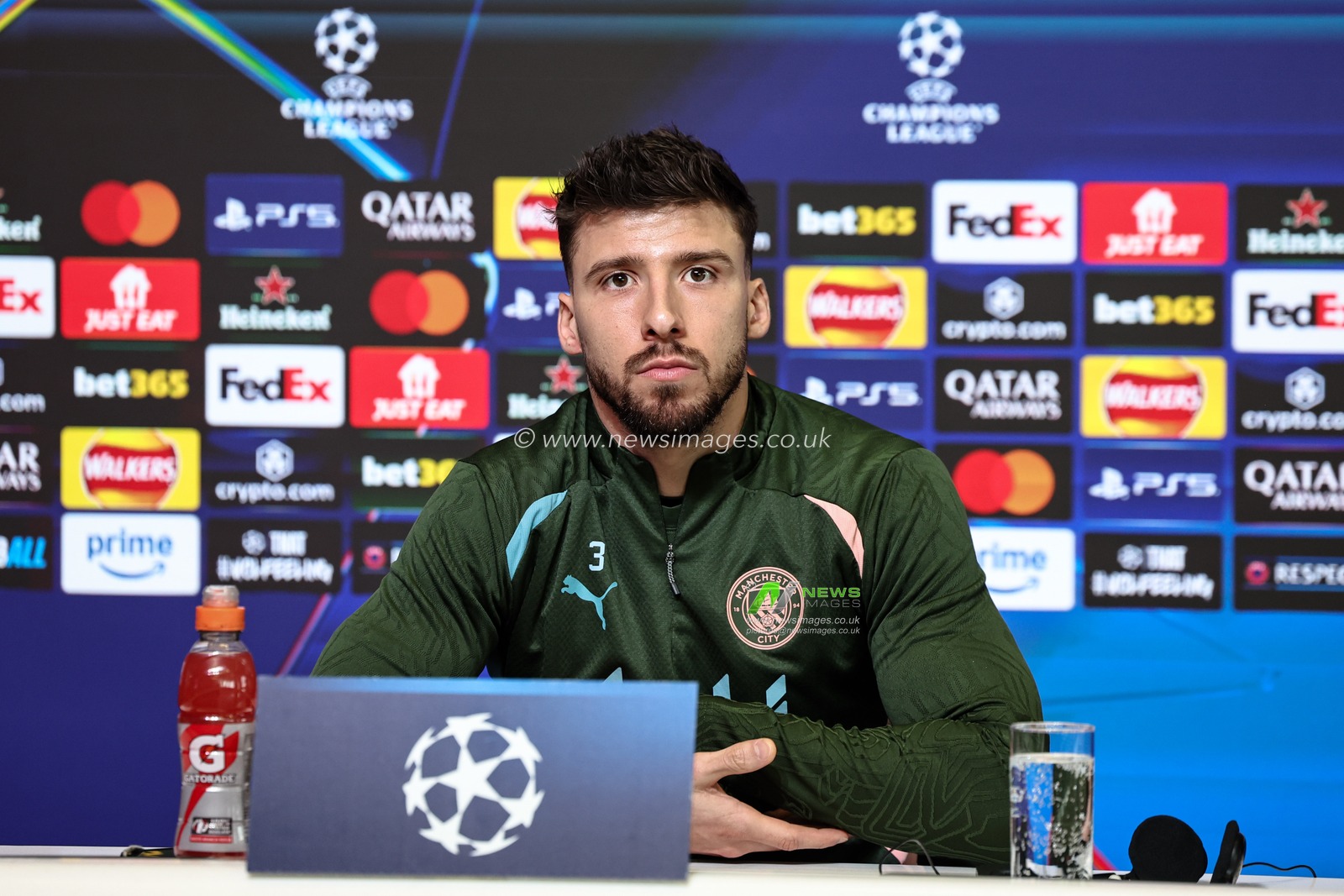RÃºben Dias of Manchester City speaks to the press during the UEFA Champions League Press Conference Manchester City v Real Madrid at Etihad Stadium, Manchester, United Kingdom, 10th February 2025

(Photo by Mark Cosgrove/News Images)