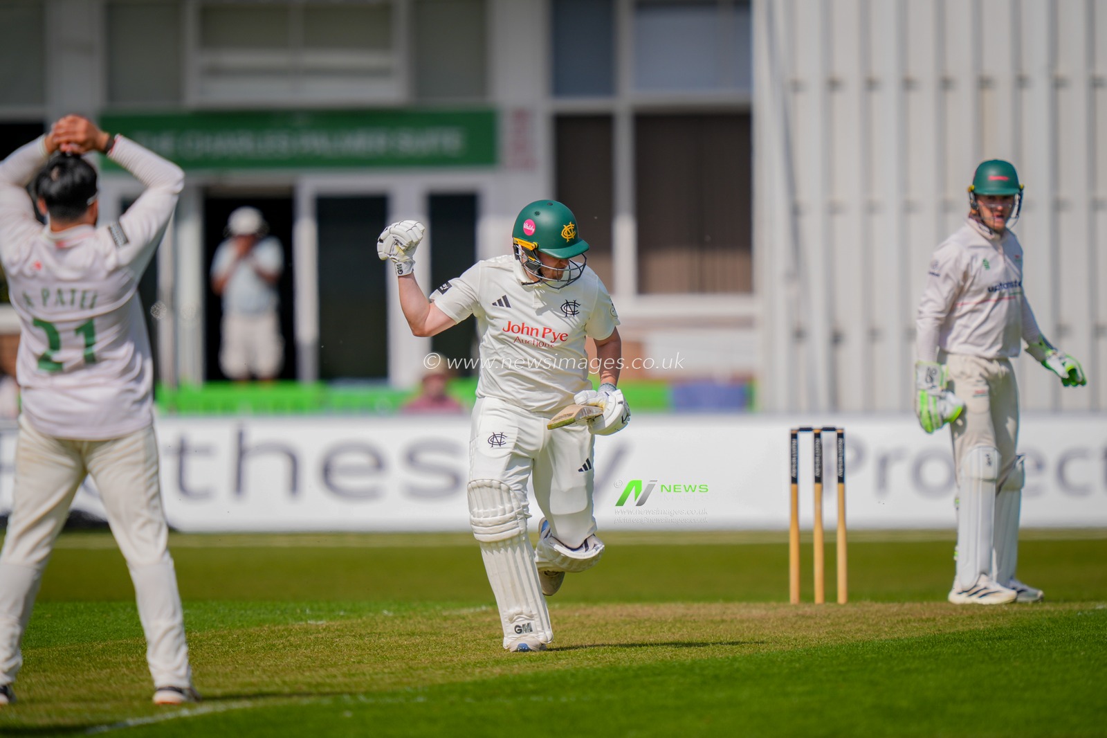 Ben Slater celebrates reaching 100 runs and scoring his century during Leicestershire County Cricket Club vs Nottinghamshire County Cricket Club in Country Cricket Division One Day 1 at Grace Road, Leicester, United Kingdom on 01 May 2026

(Photo by Maynard Manyowa/News Images)