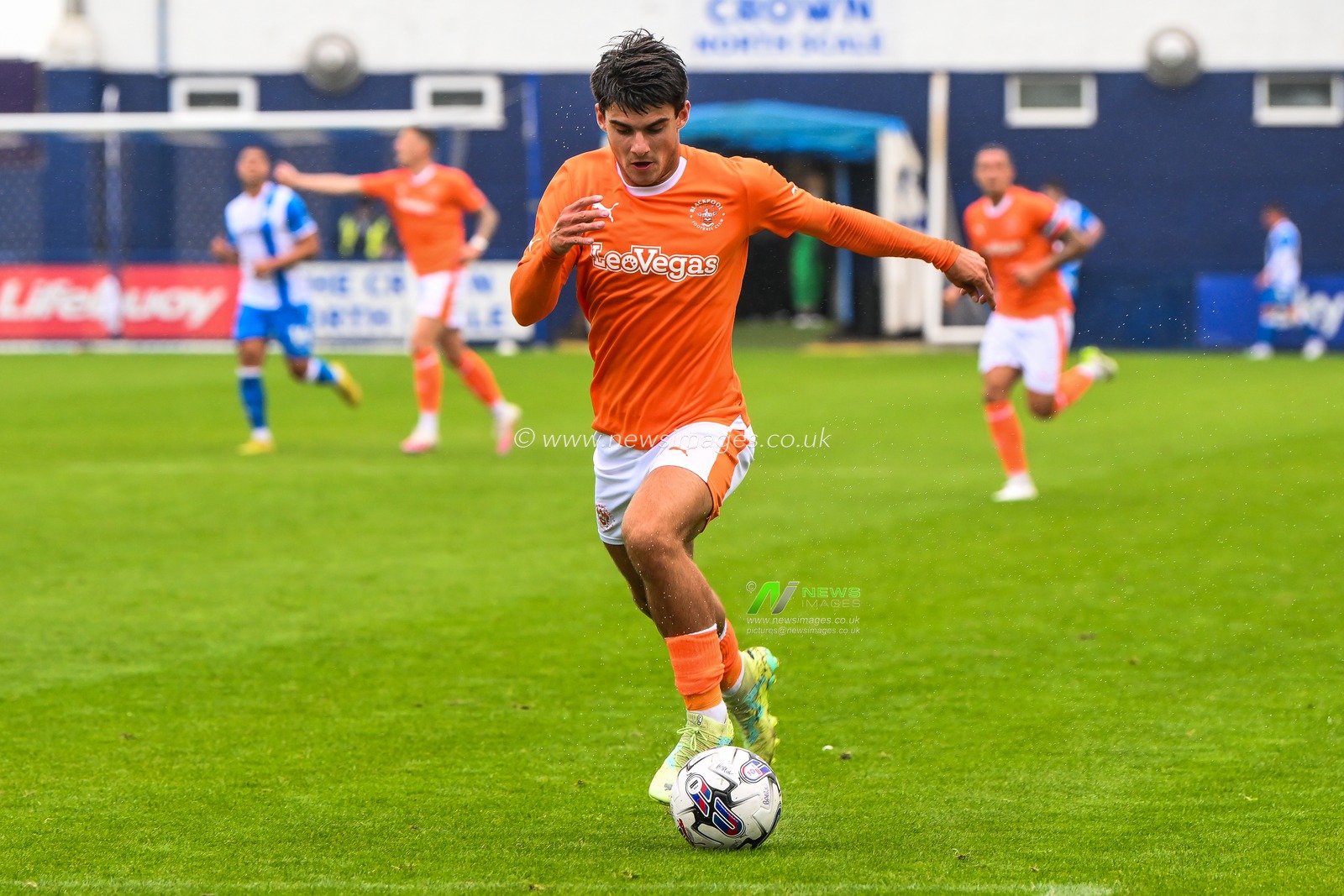 Rob Apter #36 of Blackpool makes a break with the ball  during the Pre-season friendly match Barrow vs Blackpool at SO Legal Stadium, Barrow-in-Furness, United Kingdom, 22nd July 2023

(Photo by Craig Thomas/News Images)